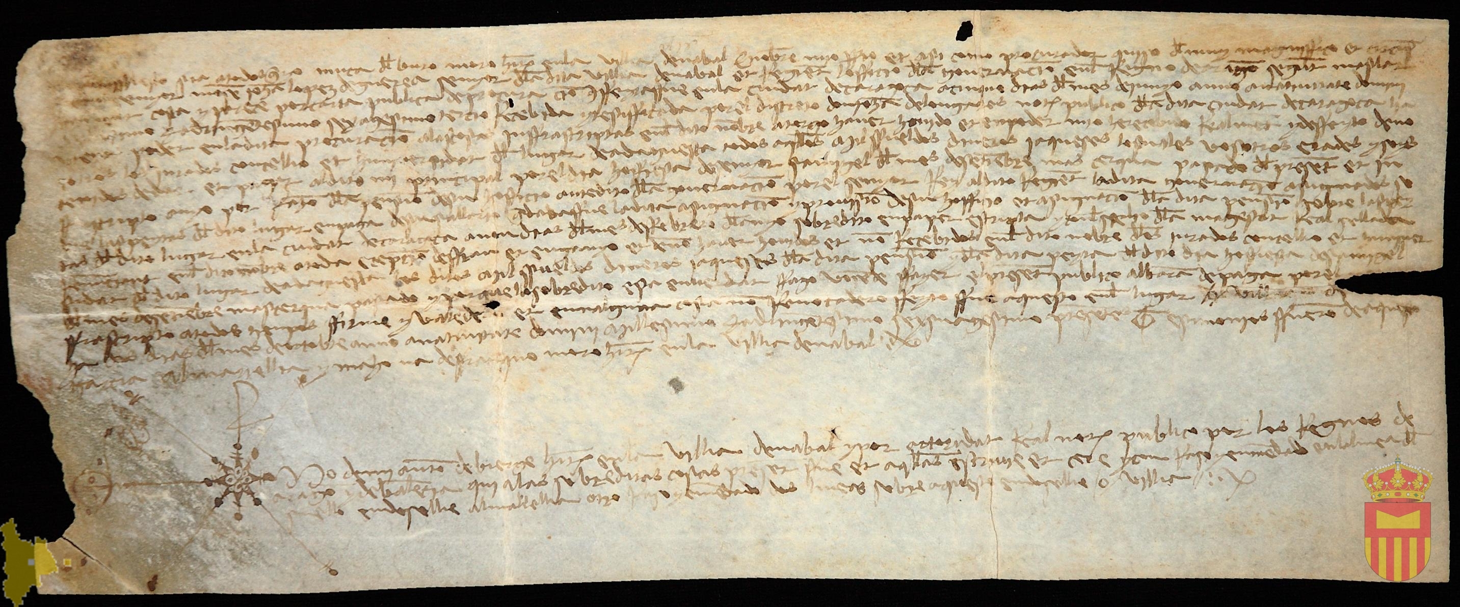 Albarán de Muça del Buro, procurador de Mosen Juan López de Gurrea, señor de Naval por el que afirma haber recibido del concello y jurados de Adahuesca mil sueldos jaqueses