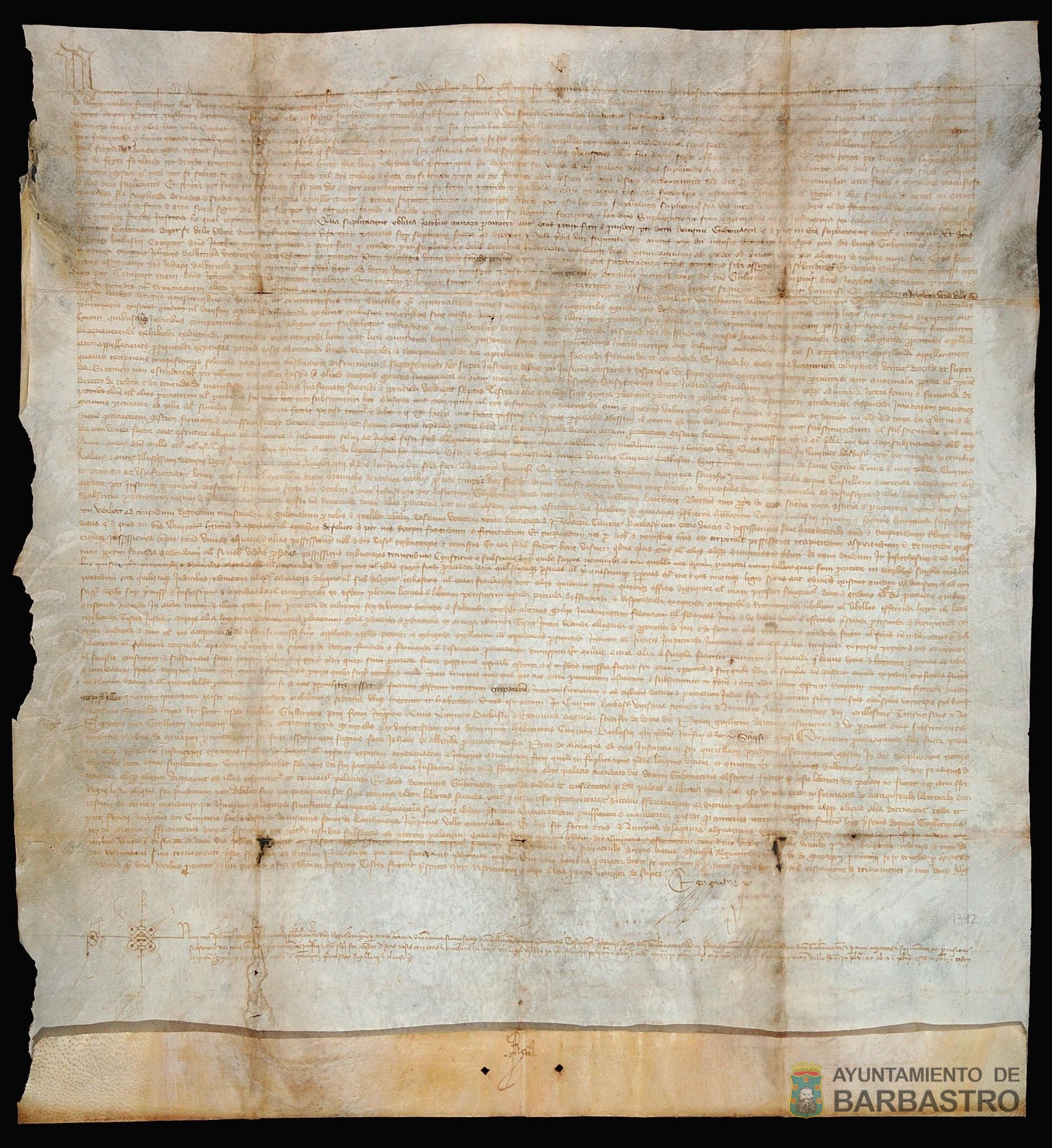 Protesta presentada por Castellana de Entenza, viuda de Manuel de Entenza, y Teresa de Entenza, mujer de Poncio Guillermo de Entenza, a Gil Ruiz de Lihori, Gobernador de Aragón, por la detención en el palacio de Entenza de Fortaner Gascón efectuada por Nuño de Laguna, alguacil del gobernador, sin respetar la inmunidad del palacio