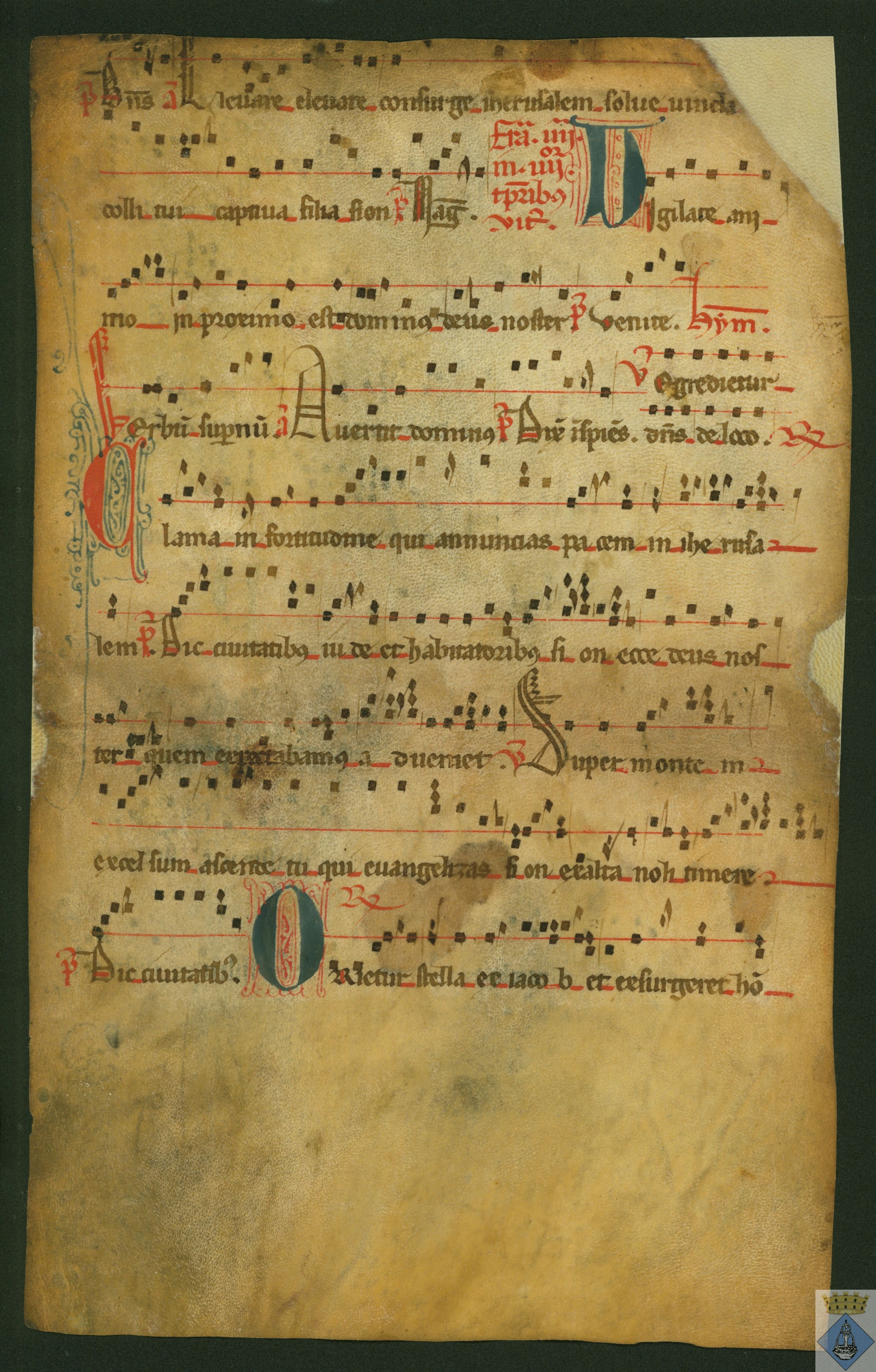 Hoja de códice litúrgico musical.