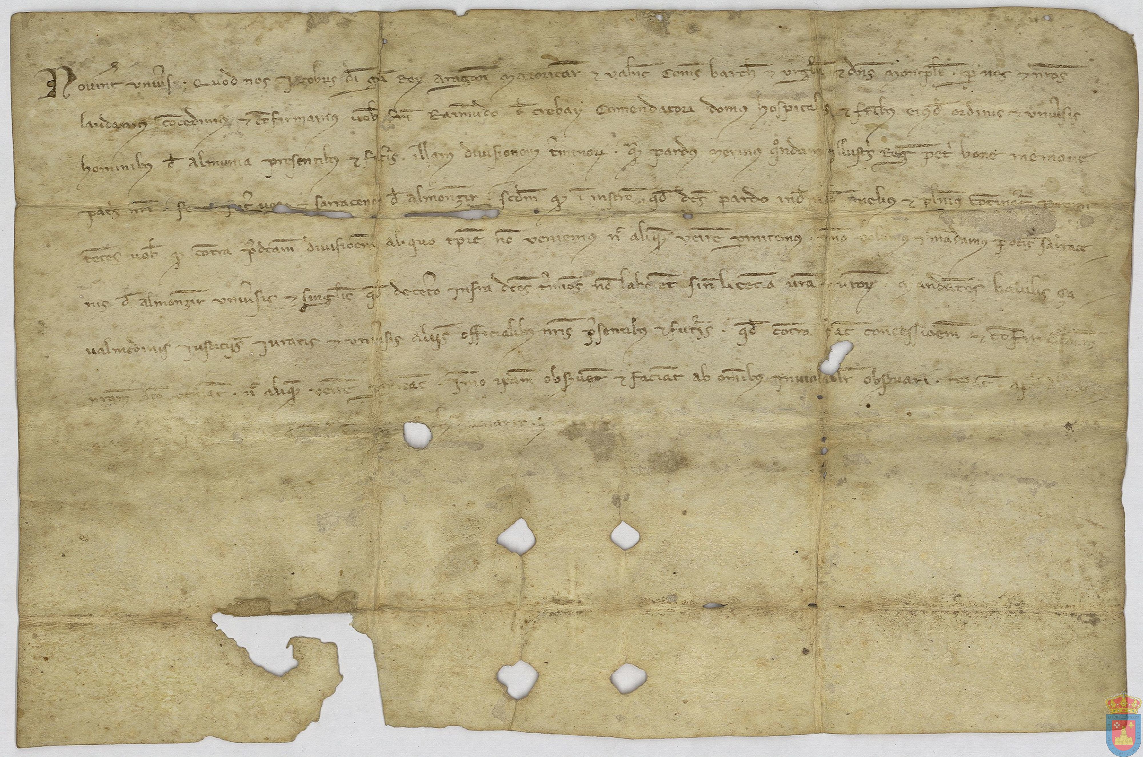 Confirmación de la mojonación de los términos de La Almunia y Almonacid la cual fue hecha por el rey D. Pedro y confirmada por el rey D. Jaime.
