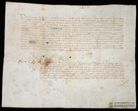 Sentencia de incorporación al patrimonio real del castillo, palacio y morería de la ciudad de Barbastro pertenecientes a Isabel de Entenza
