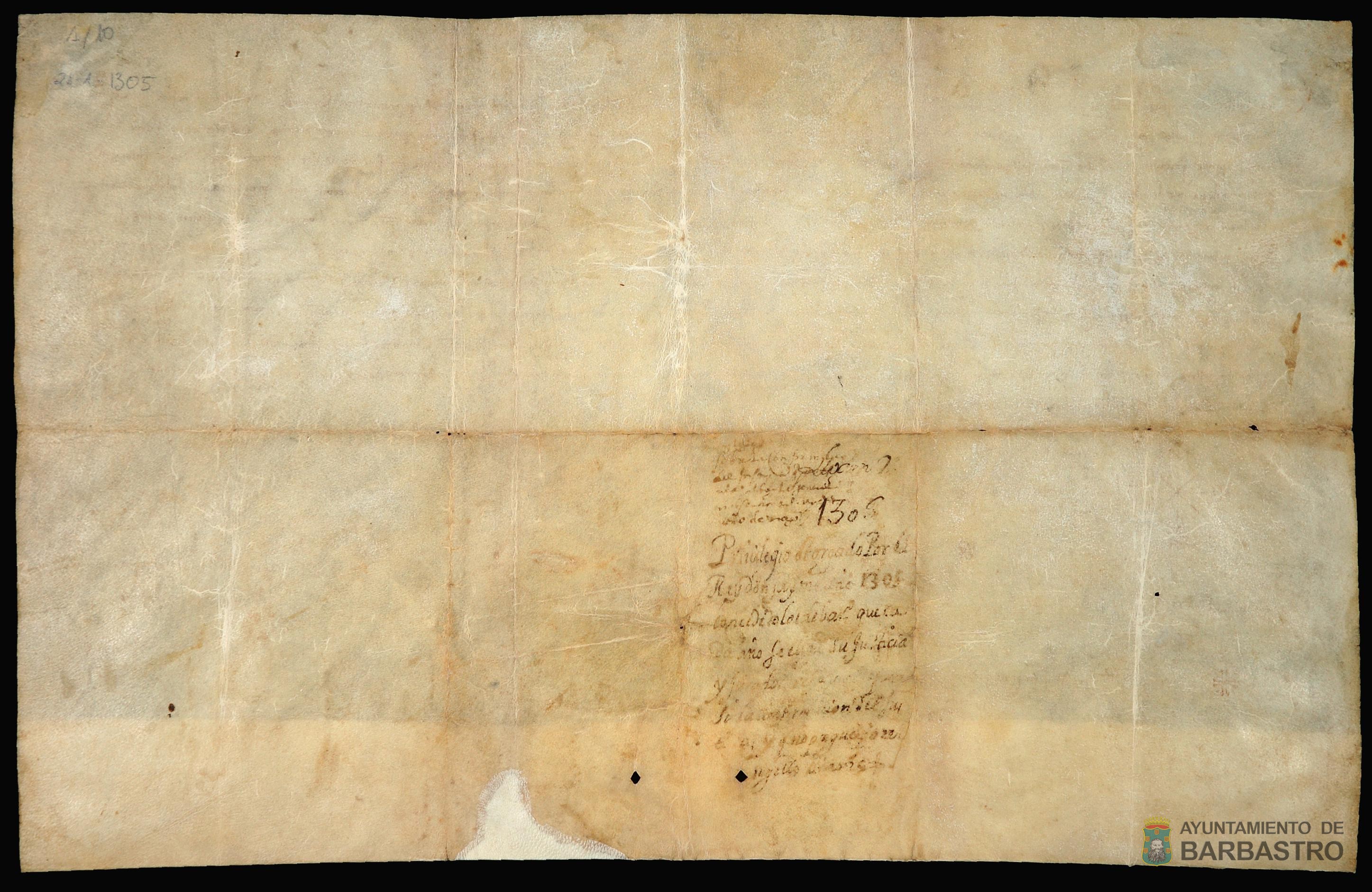 Jaime II de Aragón confirma a la ciudad de Barbastro privilegios anteriores por los que los jurados electos no tenían necesidad de confirmación real y establece que el Justicia sea confirmado por el rey o el baile general y el pago de 25 sueldos jaqueses.