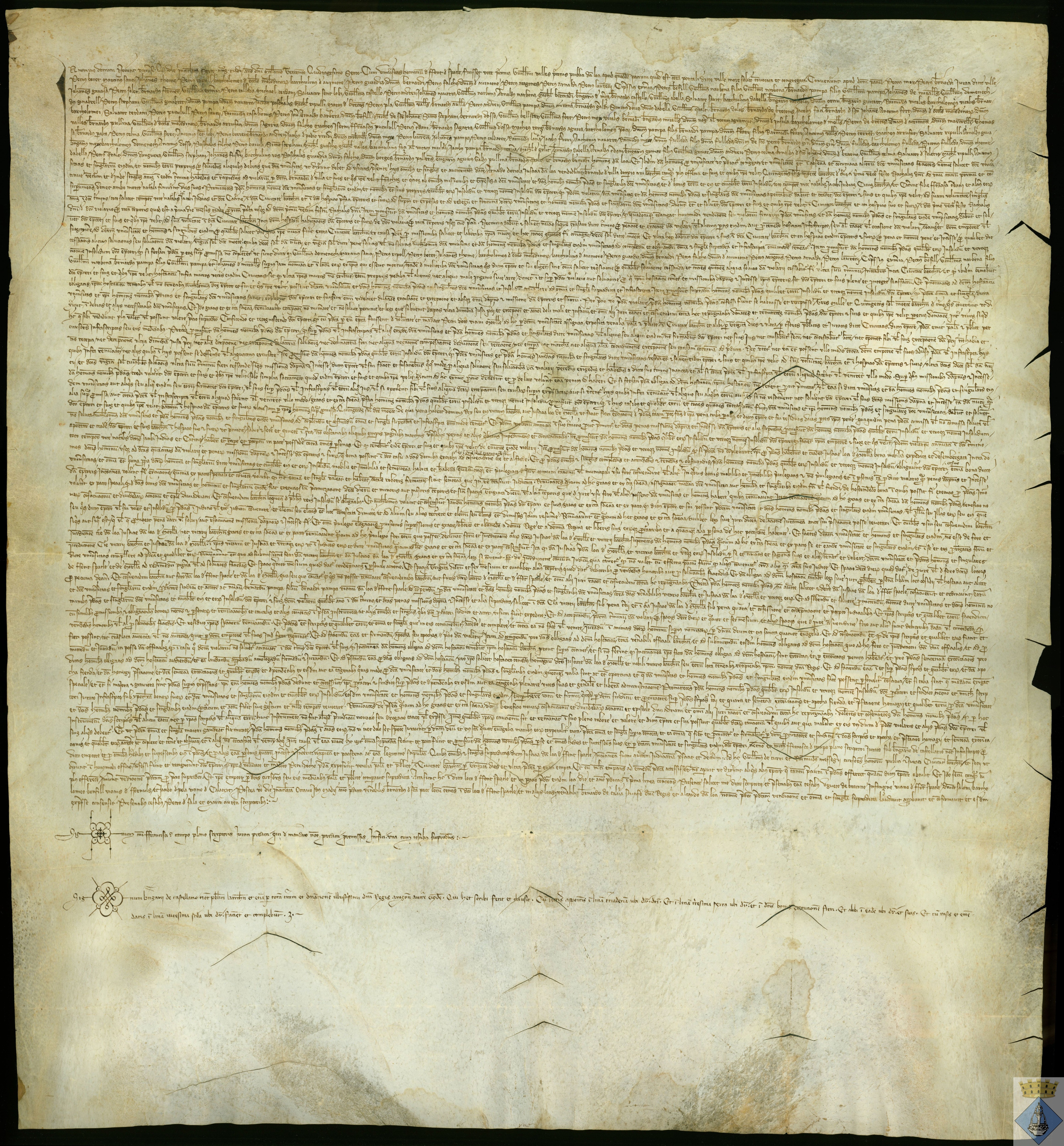 El concejo de Fuentespalda garantiza el pago de un censal de 500 sueldos barceloneses anuales a Bernardo de Villa, trapero y ciudadano de Barcelona. Notario: Berengario de Castellano