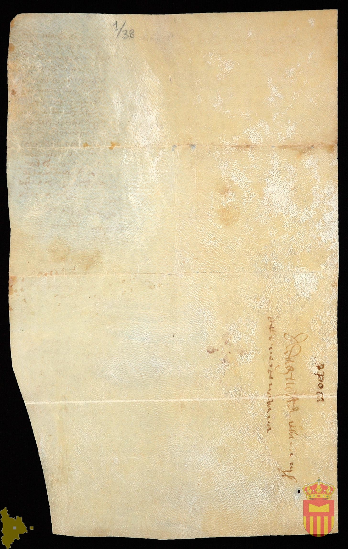 Albarán de Arnalt Fabre, procurador del rey, por el que afirma haber recibido del concello y jurados de Adahuesca cien sueldos jaqueses en concepto de pensión de gobernación.