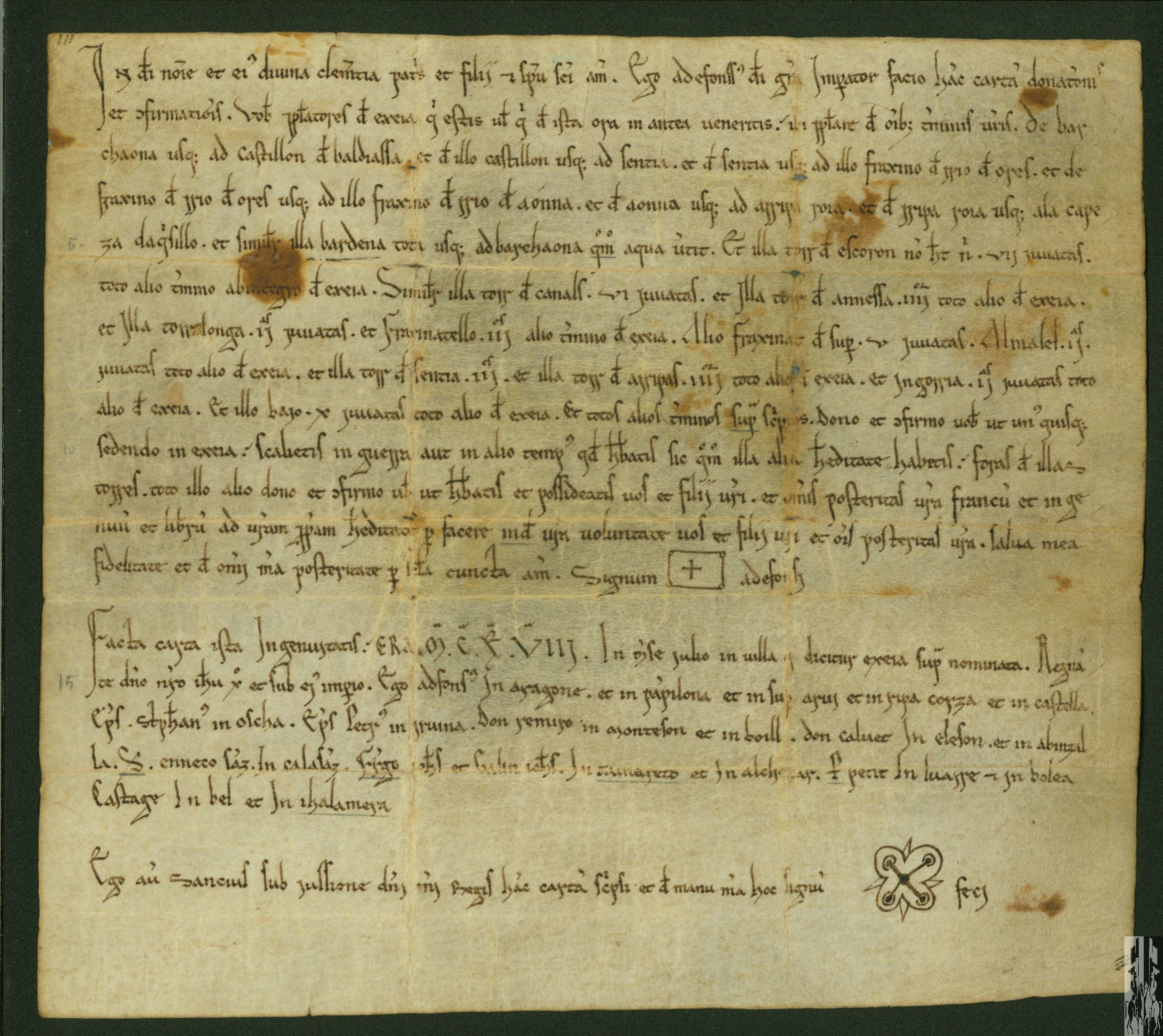 Alfonso I, rey de Aragón, confirma a los pobladores de Ejea los términos de la villa y les autoriza a escaliarlos como tierras libres e ingenuas