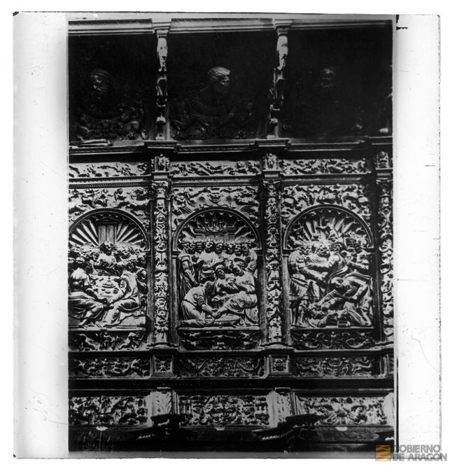 La última cena, lavado de pies, y beso de Judas. Detalles de la sillería del coro de la Basílica de Nuestra Señora del Pilar