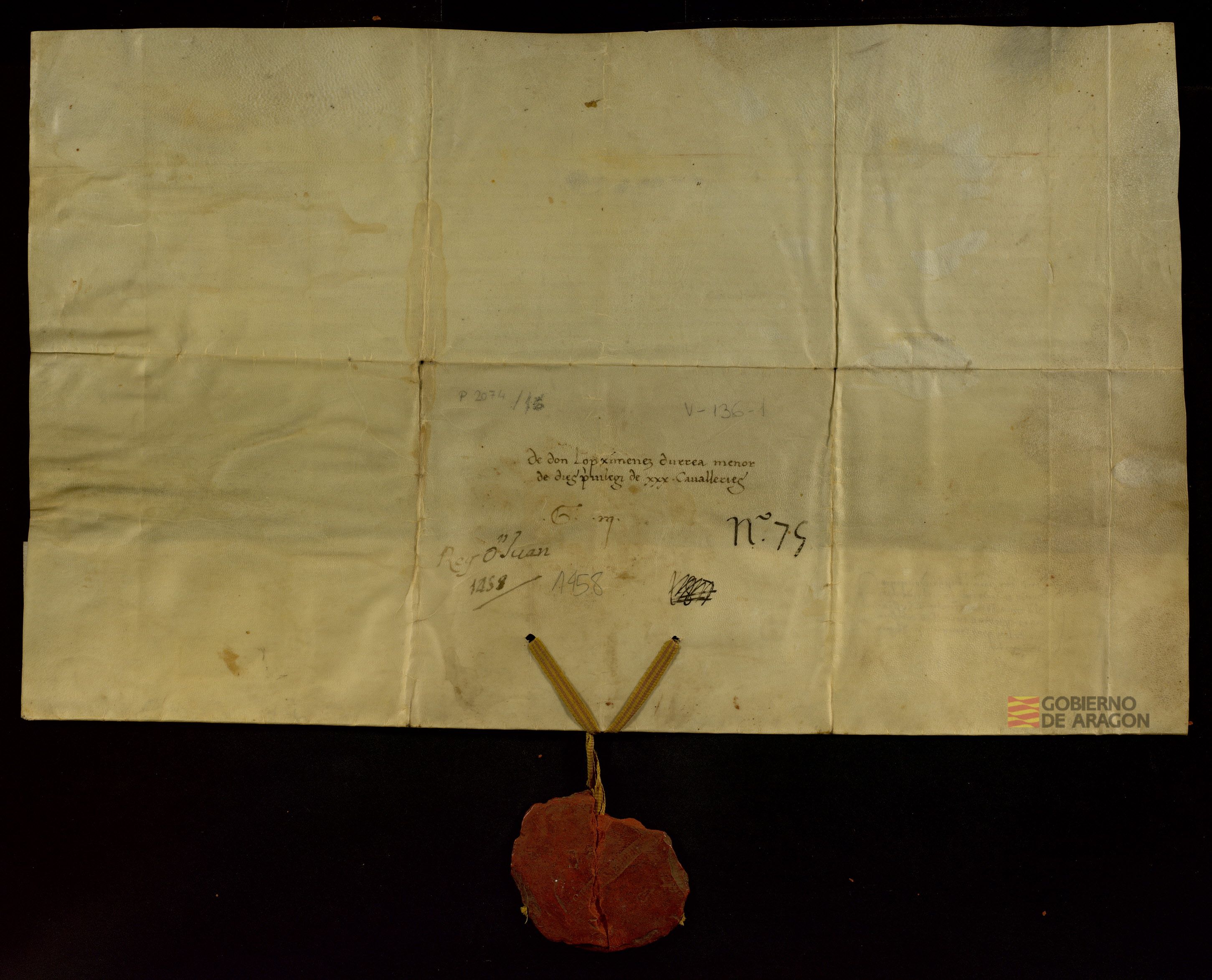 Juan II, rey de Aragón, concede treinta caballerías sobre las rentas reales de Aragón a Juan Jiménez de Urrea, hijo del camarlengo real Juan Jiménez de Urrea.