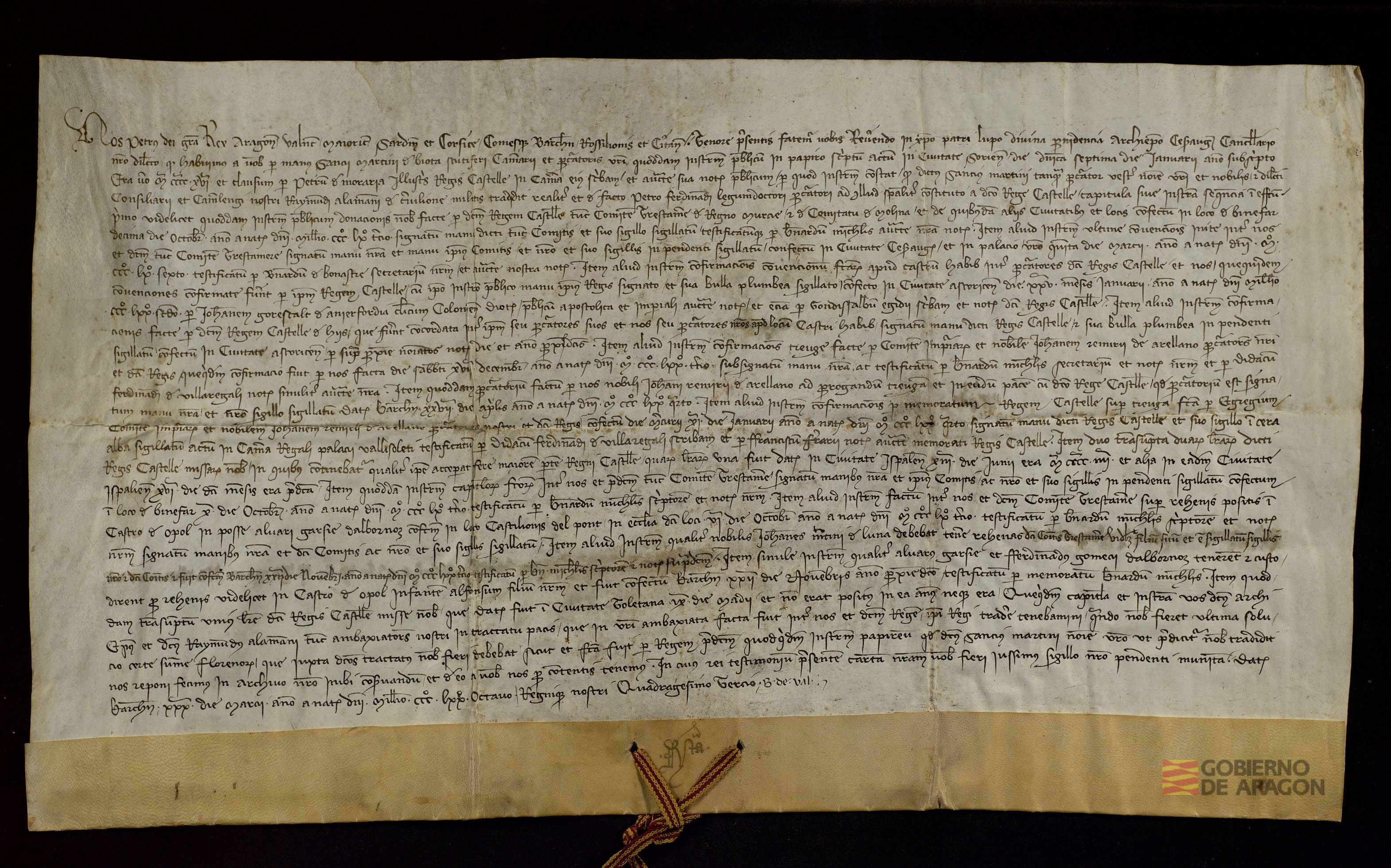 Pedro IV, rey de Aragón, se compromete a proteger los derechos de Violante de Urrea sobre los pueblos de Biota, El Bayo, Pinseque y Asín, que fueron de su difunto padre Juan Jiménez de Urrea, y que habían sido confirmados a Violante con motivo de su matrimonio con Gonzalo González de Lucio.