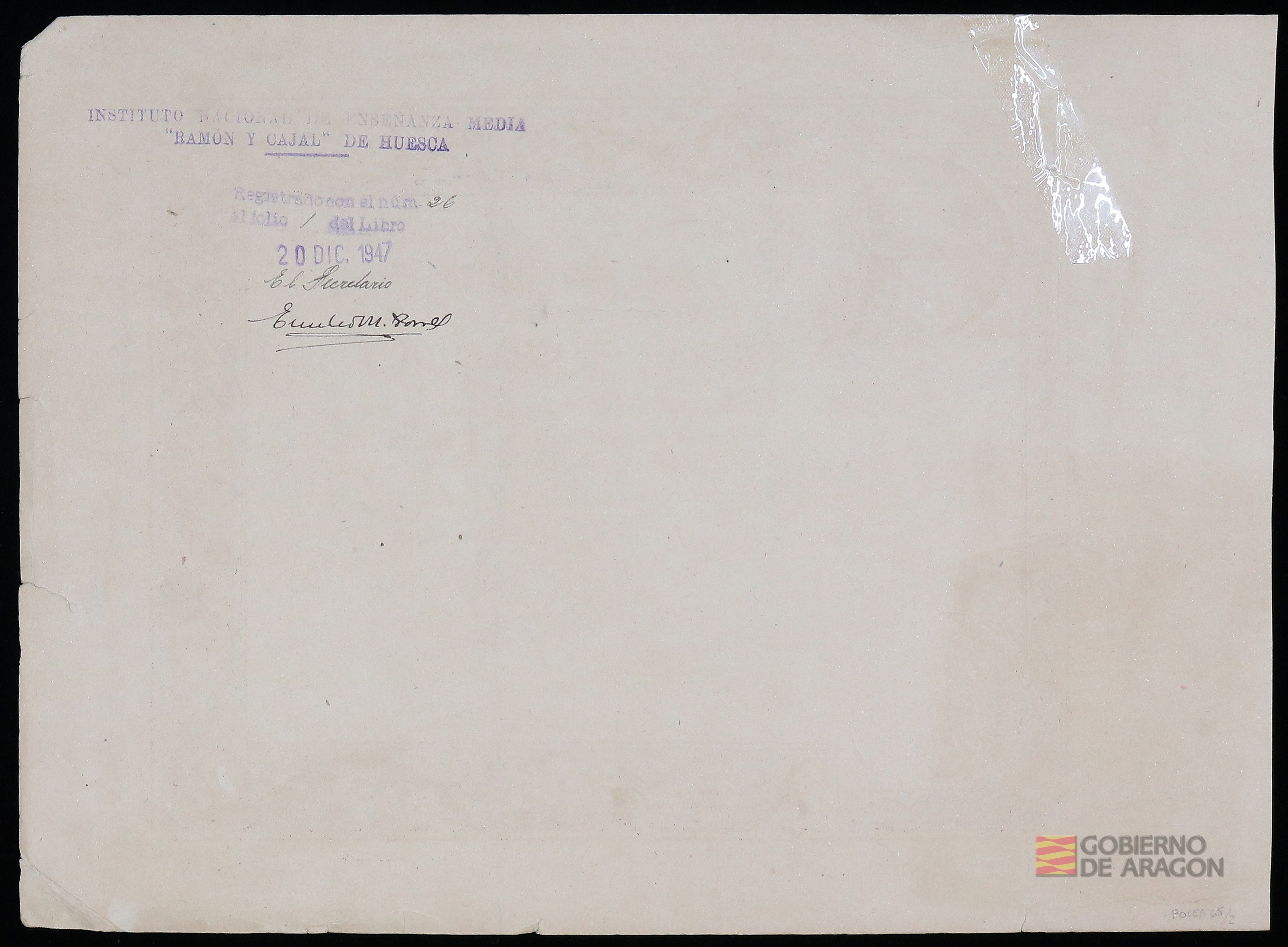 "Titulo de Bachiller de D. Juan Antonio Bolea Foradada". Universidad de Zaragoza