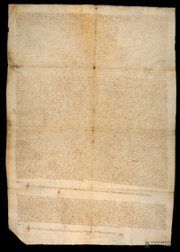 El Concejo de Barbastro vende un censo de 100 sueldos jaqueses de pension anual y 2000 sueldos de propiedad o suerte principal a Pedro de Bielsa, menor de dias, y Arnaldo de Stada, como mayordomos de la Cofradia de Santa Maria del Pueyo