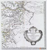 Mapa del reyno de Aragón dividido en su arzobispado, obispados y corregimientos. Por Don Tomás López, geógrafo que fue de los dominios de S. M.. Aragón, reino de
