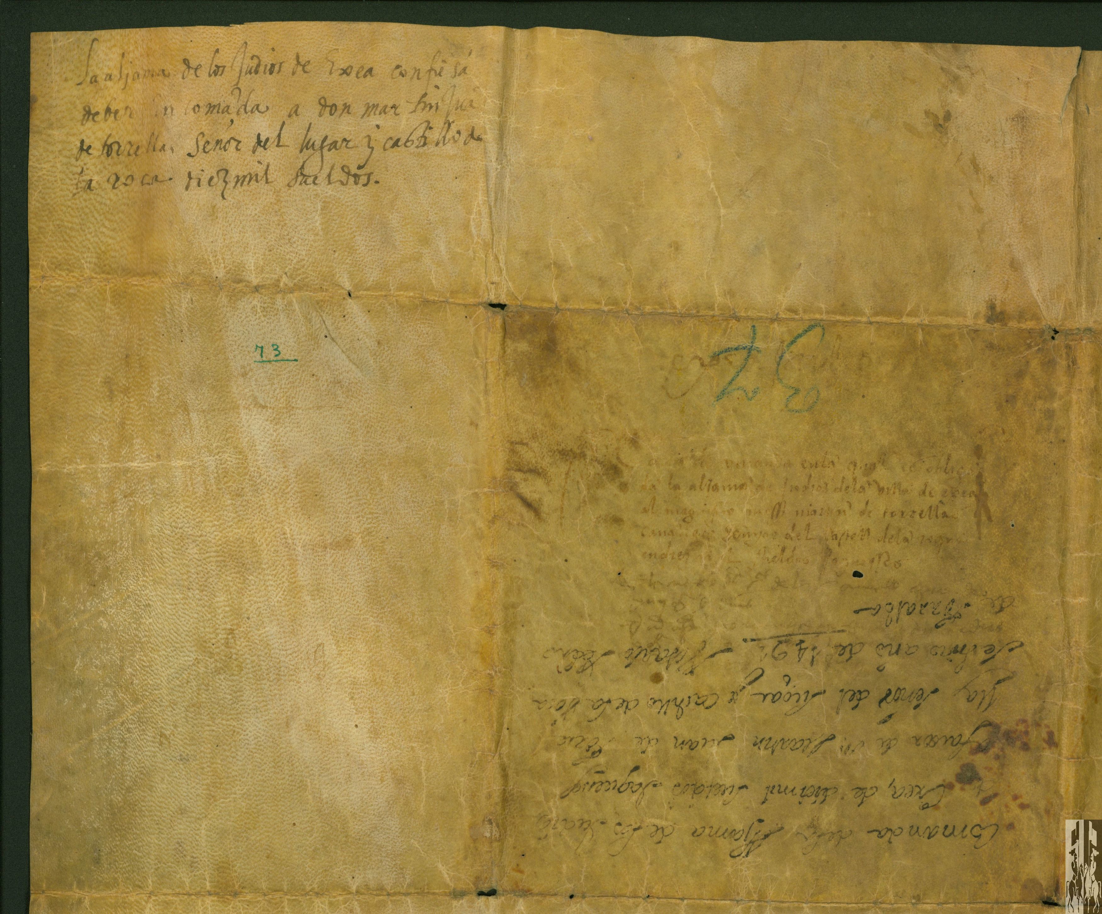 La aljama de judíos de Ejea reconoce tener en comanda 10.000 sueldos de Juan de Torrellas, señor de La Roca.