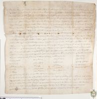 Los representantes del concejo de Almudévar presentan ante Miguel Pérez de Anglesola, Justicia de Huesca, un privilegio de Pedro II de Aragón por el que les liberaba de las cenas de ausencia al rey y de todas las cenas a otros oficiales reales, con el objetivo de demostrar la injusticia de la petición de 1.000 sueldos jaqueses por cena de ausencia que les hacía el rey Pedro III.