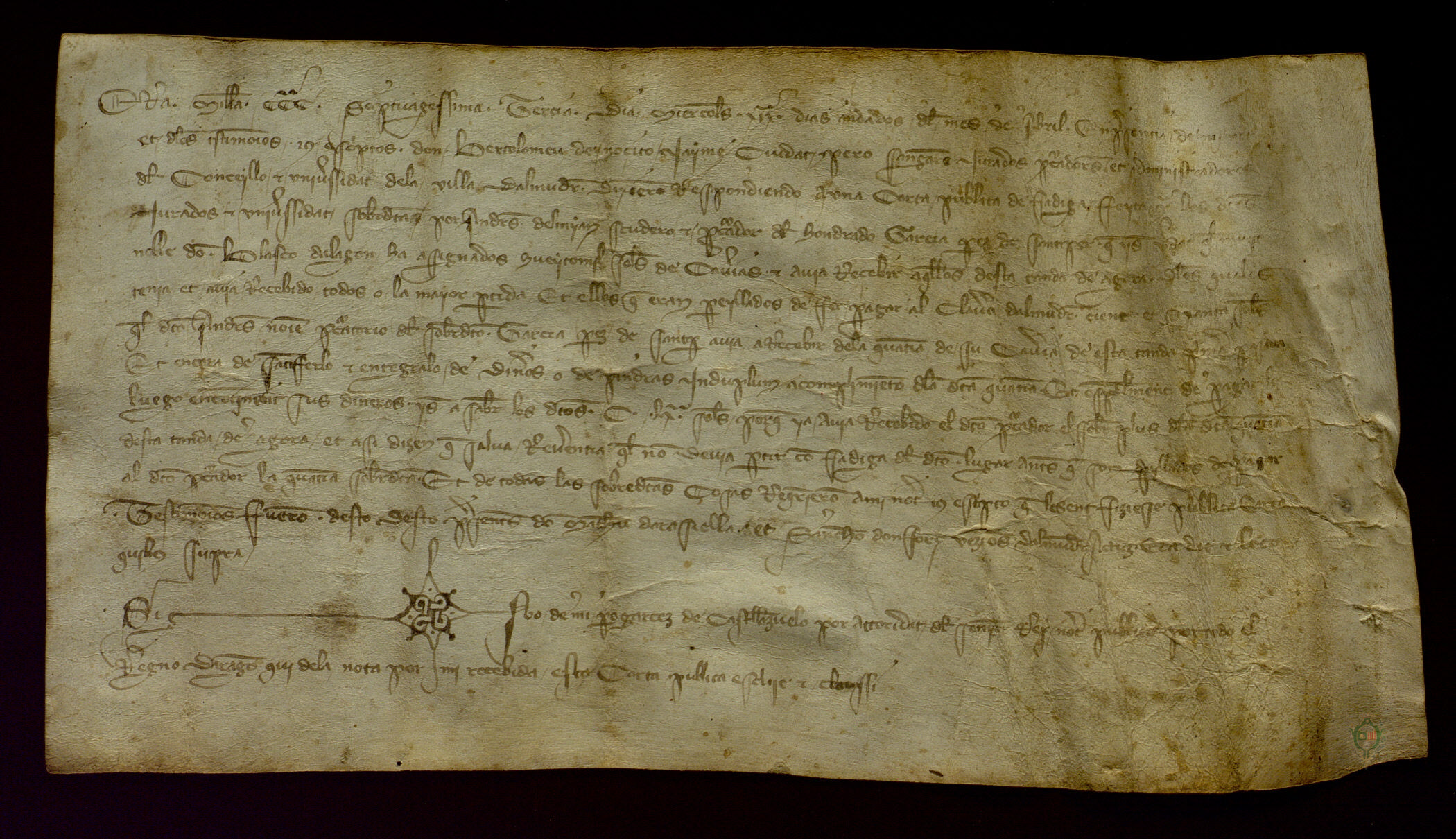 García Pérez de Samper, escudero, requiere al concejo de Almudévar que se le pague íntegra la asignación que le había hecho el noble Blasco de Aragón sobre las caballerías que pagaba esta villa.