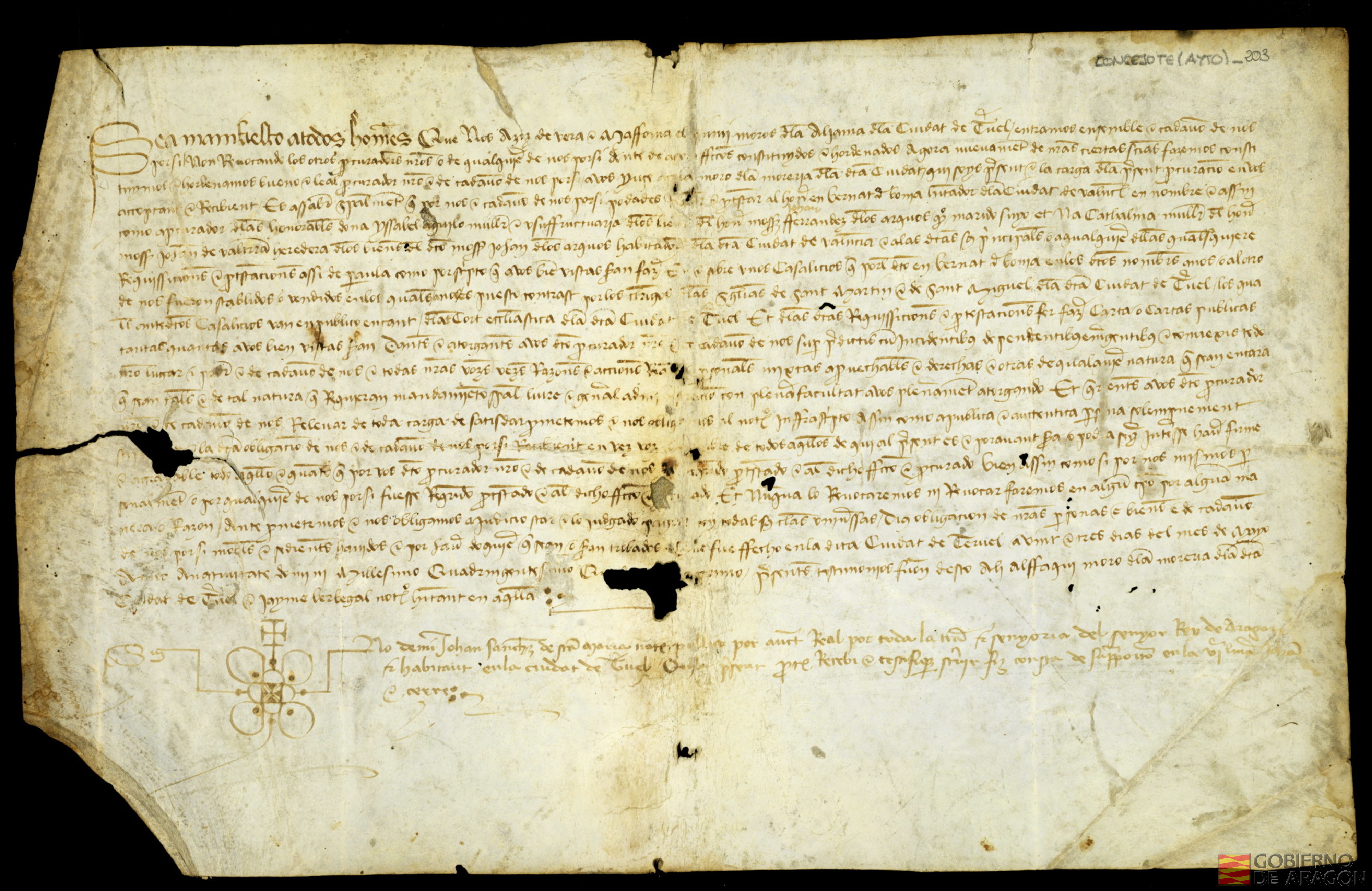 Carta de procuración otorgada por Azor de Vera y Majfama el Rumi, moros de la aljama de Teruel, en favor de Yucef Acela