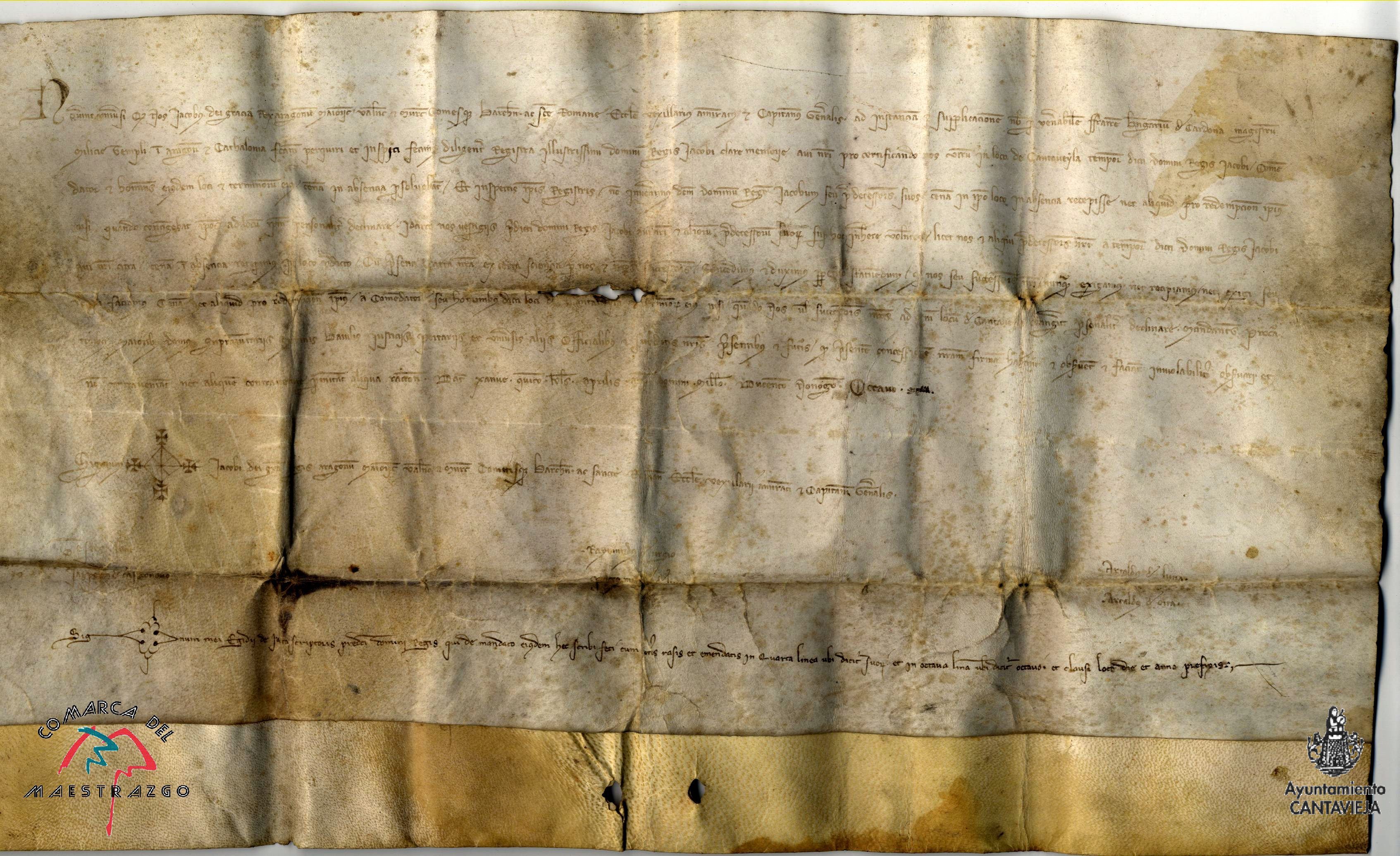 Privilegio del Rey Jaime II, por el que hace francos a los habitantes de Cantavieja del derecho de las cenas reales, exceptuando sólo si el Rey va personalmente a Cantavieja