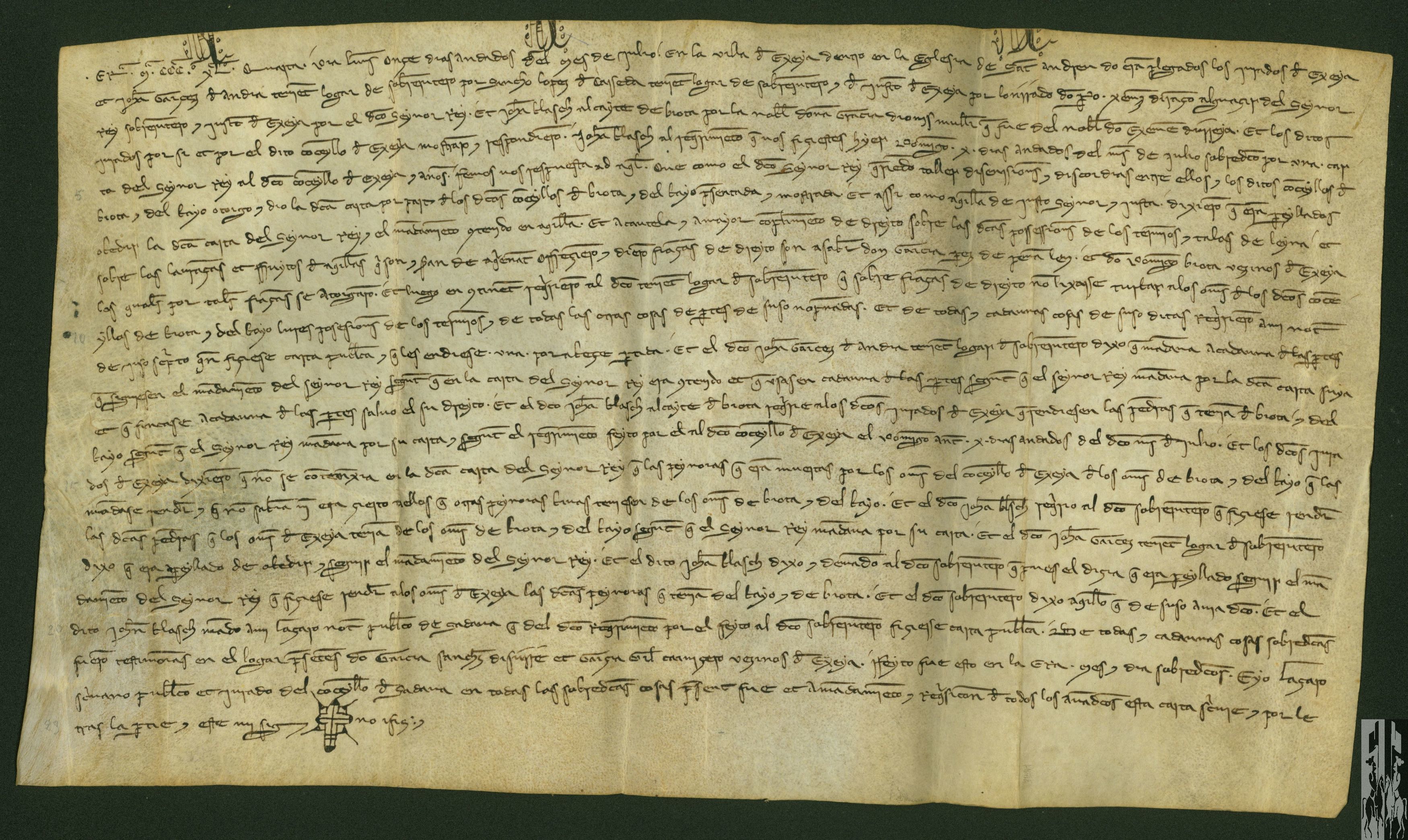 El lugarteniente del sobrejuntero de Ejea y Jaca presenta al concejo de Ejea un mandato de Jaime II sobre sus conflictos con Biota y El Bayo. Los de Ejea se comprometen a entregar fianzas para cumplir lo que por justicia corresponda.