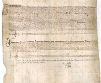 Sentencia arbitral entre el concejo y vecinos del lugar de Santed y el concejo y vecinos del lugar de Val de San Martín, aldeas de la comunidad de Daroca, sobre la dehesa del lugar de Val de San Martín llamada Fuente de Salz