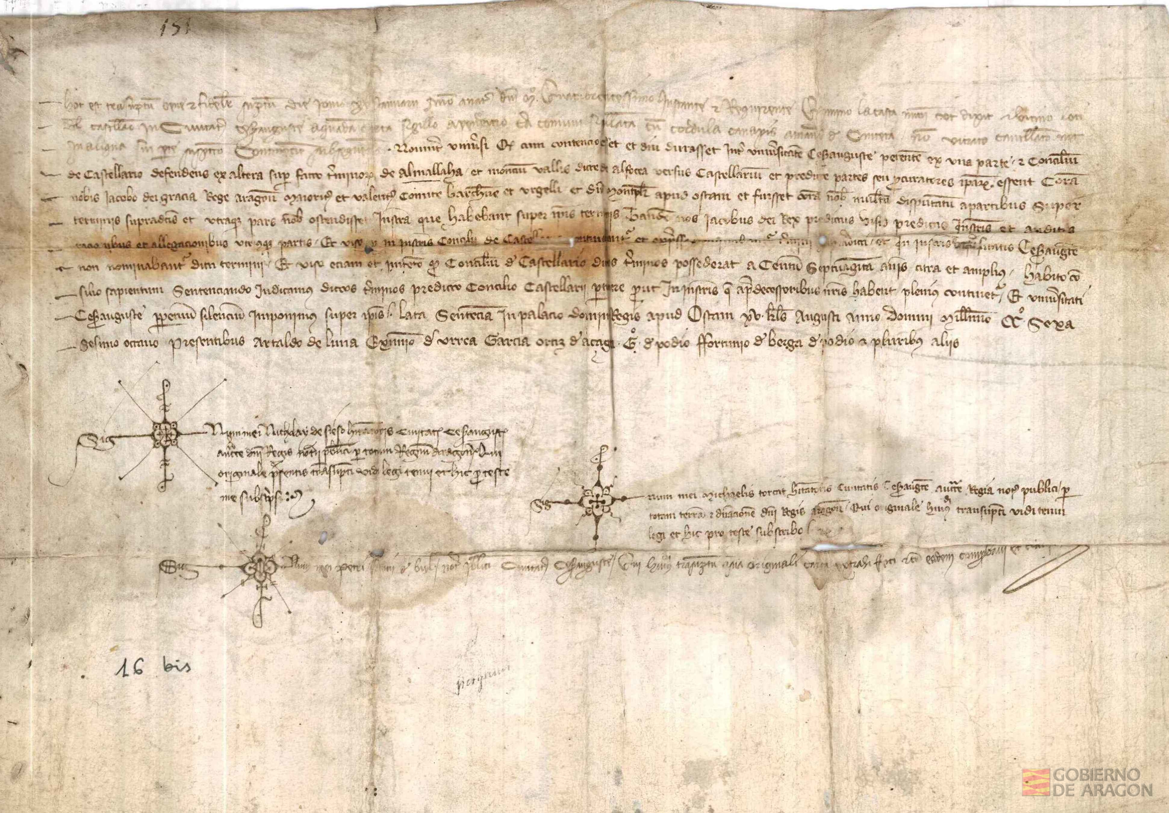 Sentencia del rey Jaime I sobre la contención que tenían los de Zaragoza con el Castellar sobre los montes del Castellar, la cual dio a favor del Castellar en rigor de justicia.