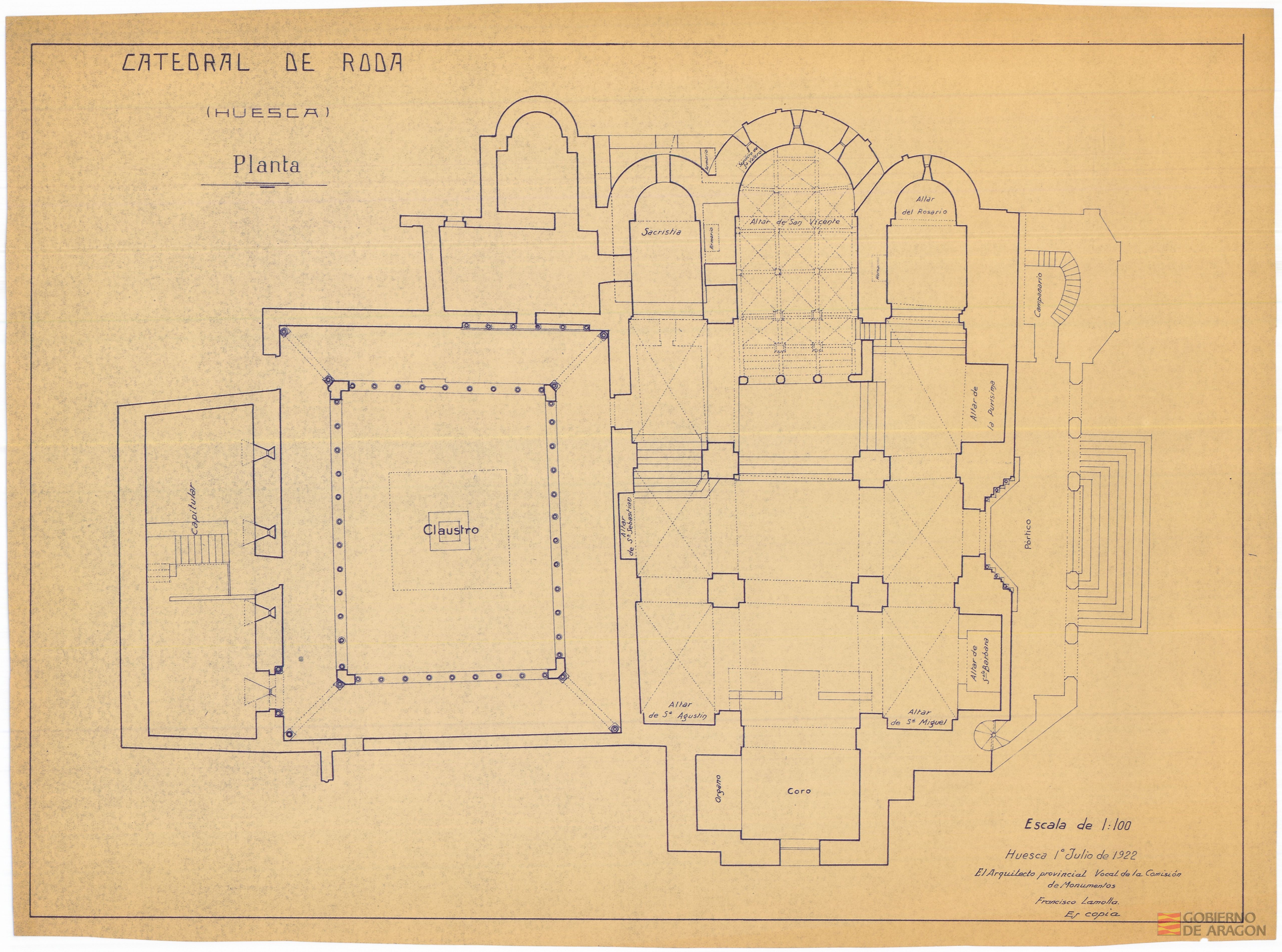 Catedral de Roda. Huesca. Planta. Arquitecto: Francisco Lamolla. Roda de Isábena