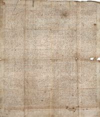Venta de un pedazo de tierra otorgada por Fray Martin de Alpartir,canónigo de Jerusalén y comendador del Santo Sepulcro,como procurador de Don Lope Ferrández de Luna,Arzobispo de Zaragoza,a los hombres del lugar de Quinto,para hacer un azud,por el precio de 6000 sueldos