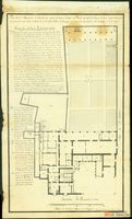 Plan que demuestra la distribución actual del cuarto principal del Palacio del Excmo. Sr. Duque de Híjar, Conde de Aranda, correspondiente a este Condado, sito en la calle del Coso de Zaragoza, con la parte que volaron los enemigos en los asedios. Firmado por José de Yarza. Zaragoza (Zaragoza)
