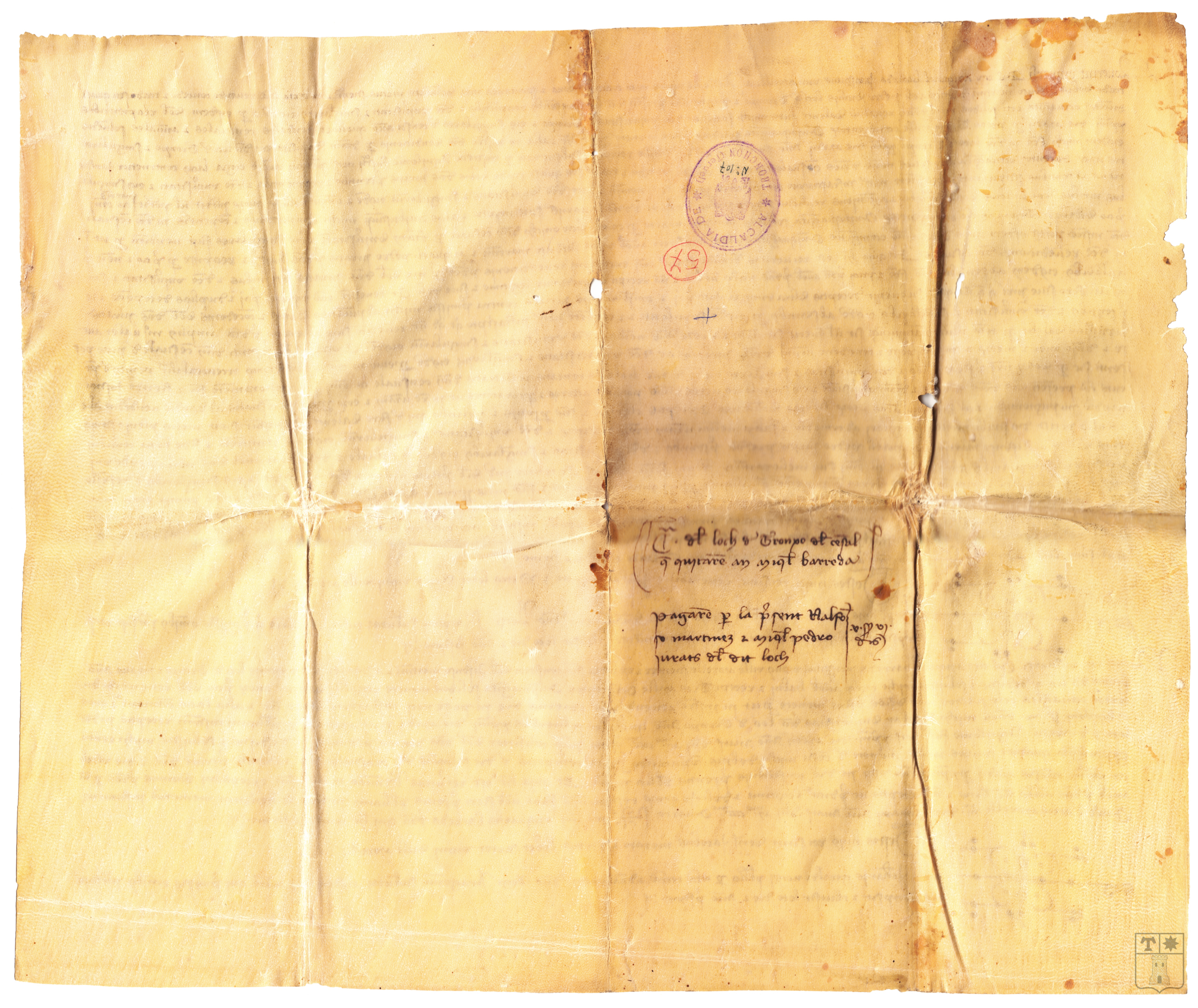 Luición de censal de 288 sueldos reales valencianos de Miguel Barreda al Concejo de Tronchón por 3.850 sueldos. Con albarán de Miguel de Barreda de los 3.850 sueldos recibidos del Concejo