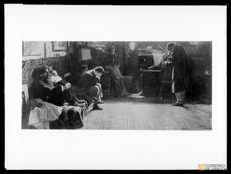 Fotografía de un grabado del cuadro "Audición de una obra Beethoven para violín y piano" de L. Balestrieri. Ignacio Coyne