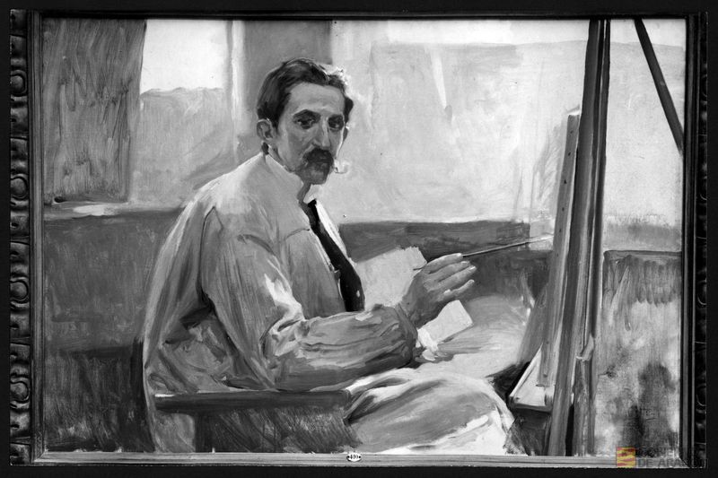 Pintura titulada "Hombre pintando un cuadro"