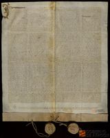 Sentencia del Justicia de Aragón en la causa entre el noble Juan de Híjar, la villa de Híjar y los pueblos de Lécera, Almonacid de la Cuba, Urrea de Gaén, la Puebla de Híjar y otros, por una parte, y Domingo Aznar, mercader de Zaragoza, por la otra, sobre un censal de 1.500 sueldos jaqueses y 21.000 sueldos de capital