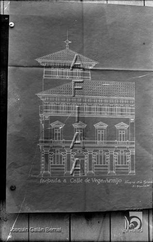 Plano de la fachada del edificio de la Delegación de Hacienda. Joaquín Galán Bernal. Huesca