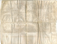 Carta de fray Guerau de Satallada, comendador de la bailía de Cantavieja por la que absuelve a los vecinos de sus lugares de la acusación por ciertas penas «de la tierra de la Unión». Contiene el traslado de la Carta real en la que otorga poderes a fray Gerau de Satallada