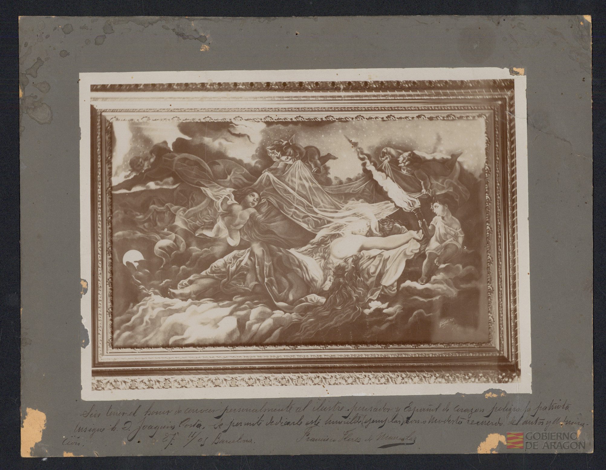 Fotografía de una pintura alegórica obra de Francisco Flores
