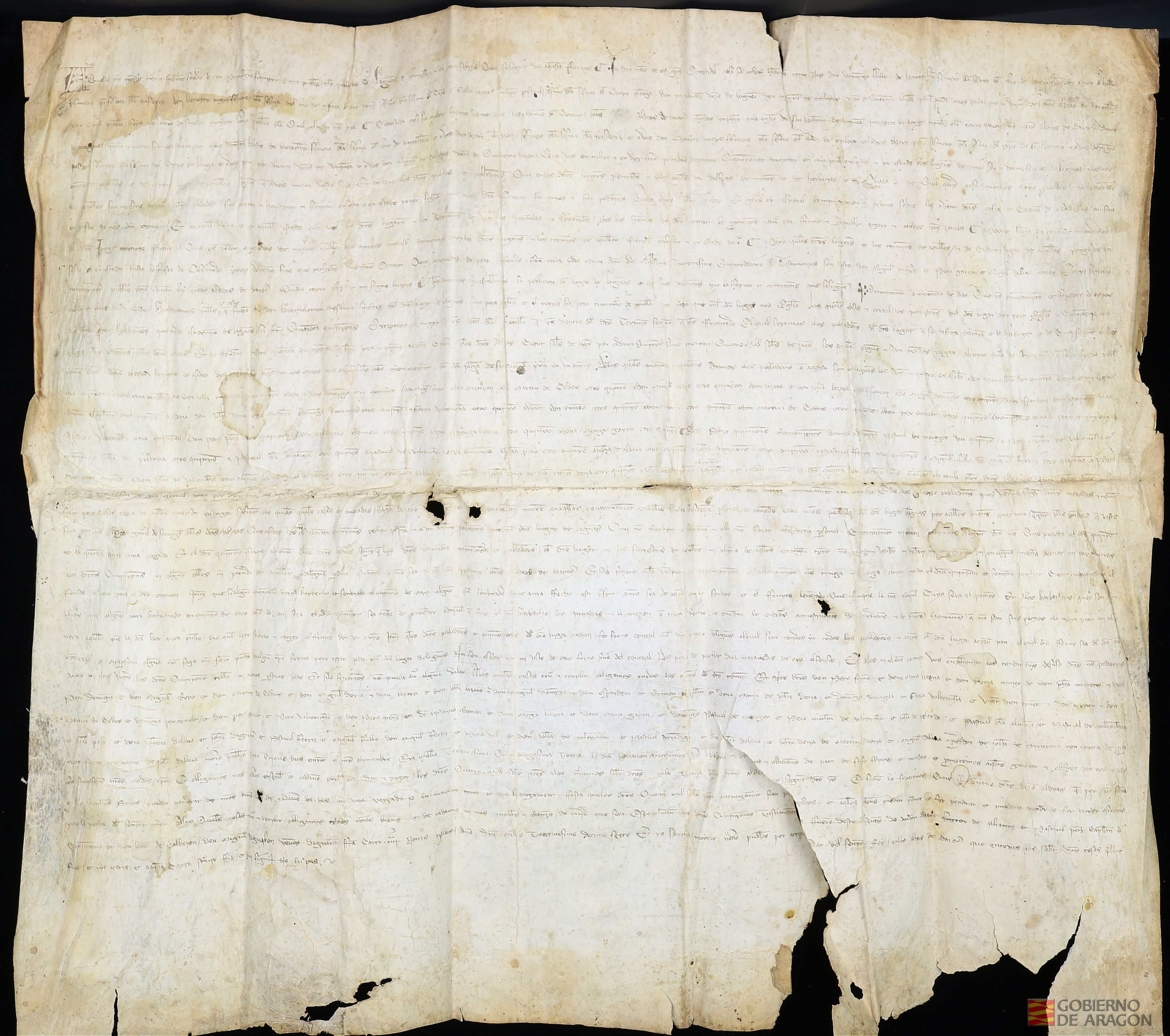 Carta de población del lugar de Lagunas, otorgada por la Comunidad de aldeas de Daroca para el reparto de su término entre cuarenta pobladores