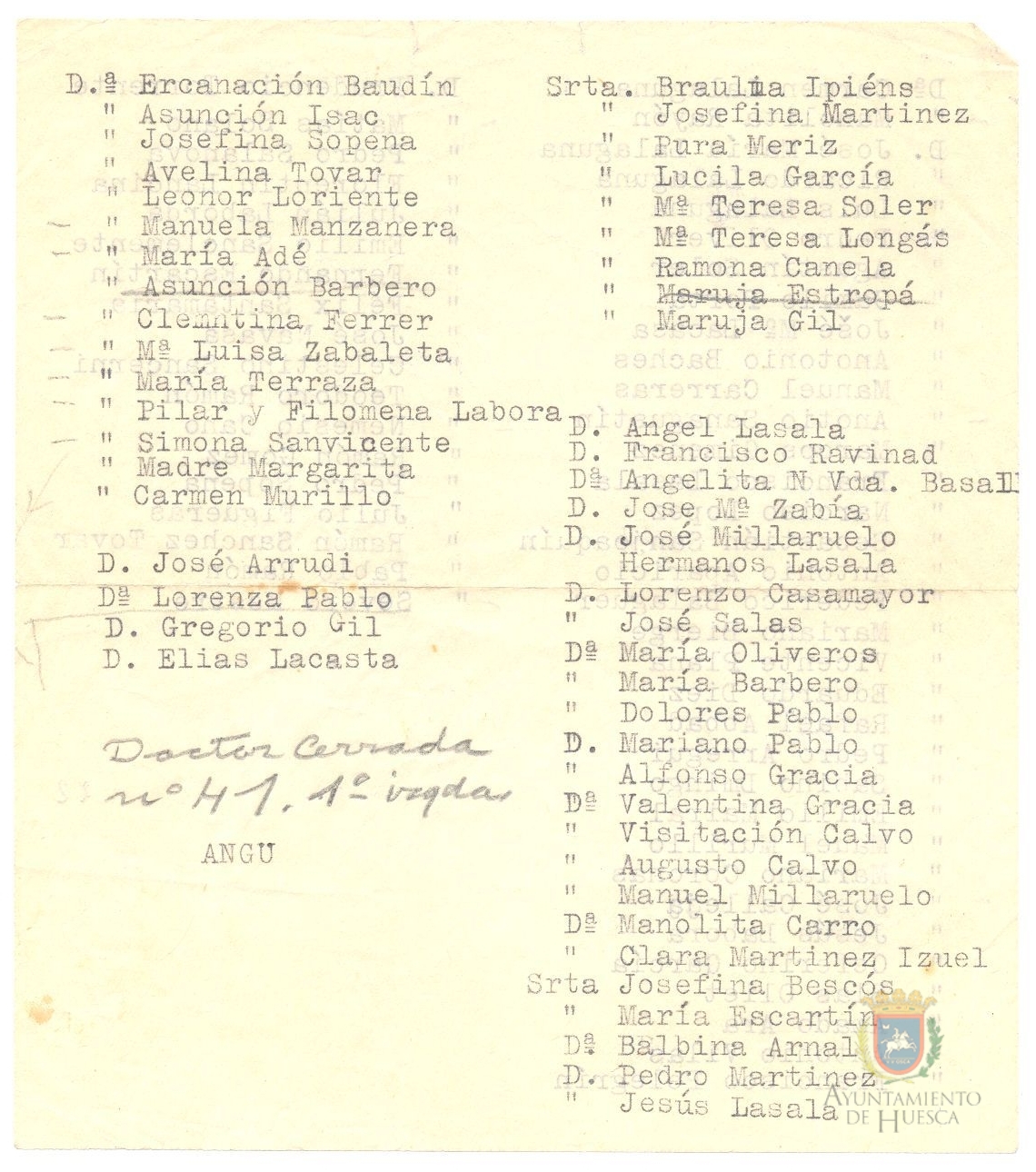 Lista de vecinos de Huesca