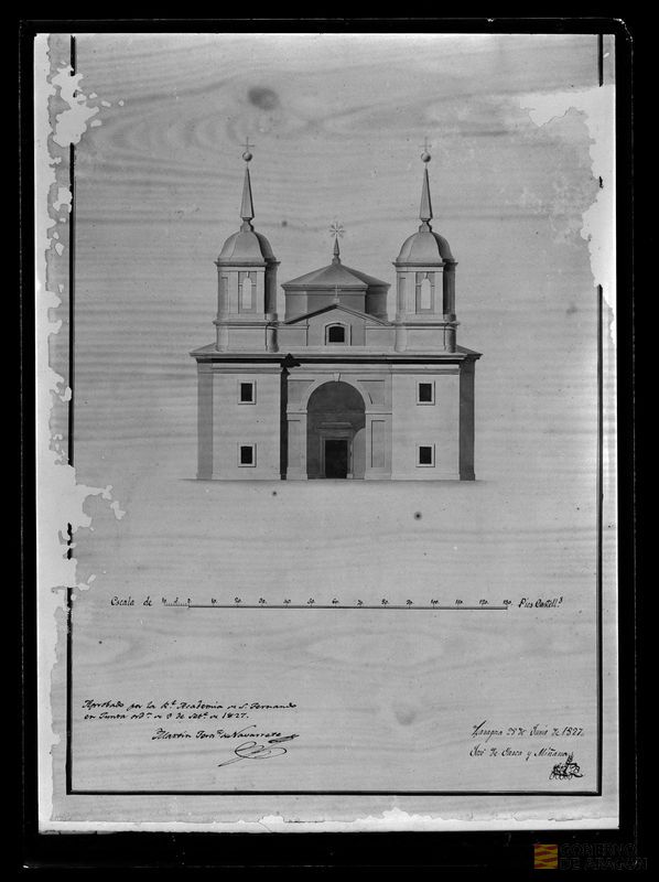 Fotografía de un dibujo del proyecto de reforma de la iglesia de Nuestra Señora del Portillo. Anselmo María Coyne