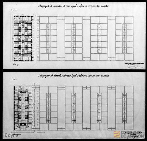 Proyecto viviendas de renta igual o inferior a 1.200 pesetas firmado por Antonio Uceda García, arquitecto