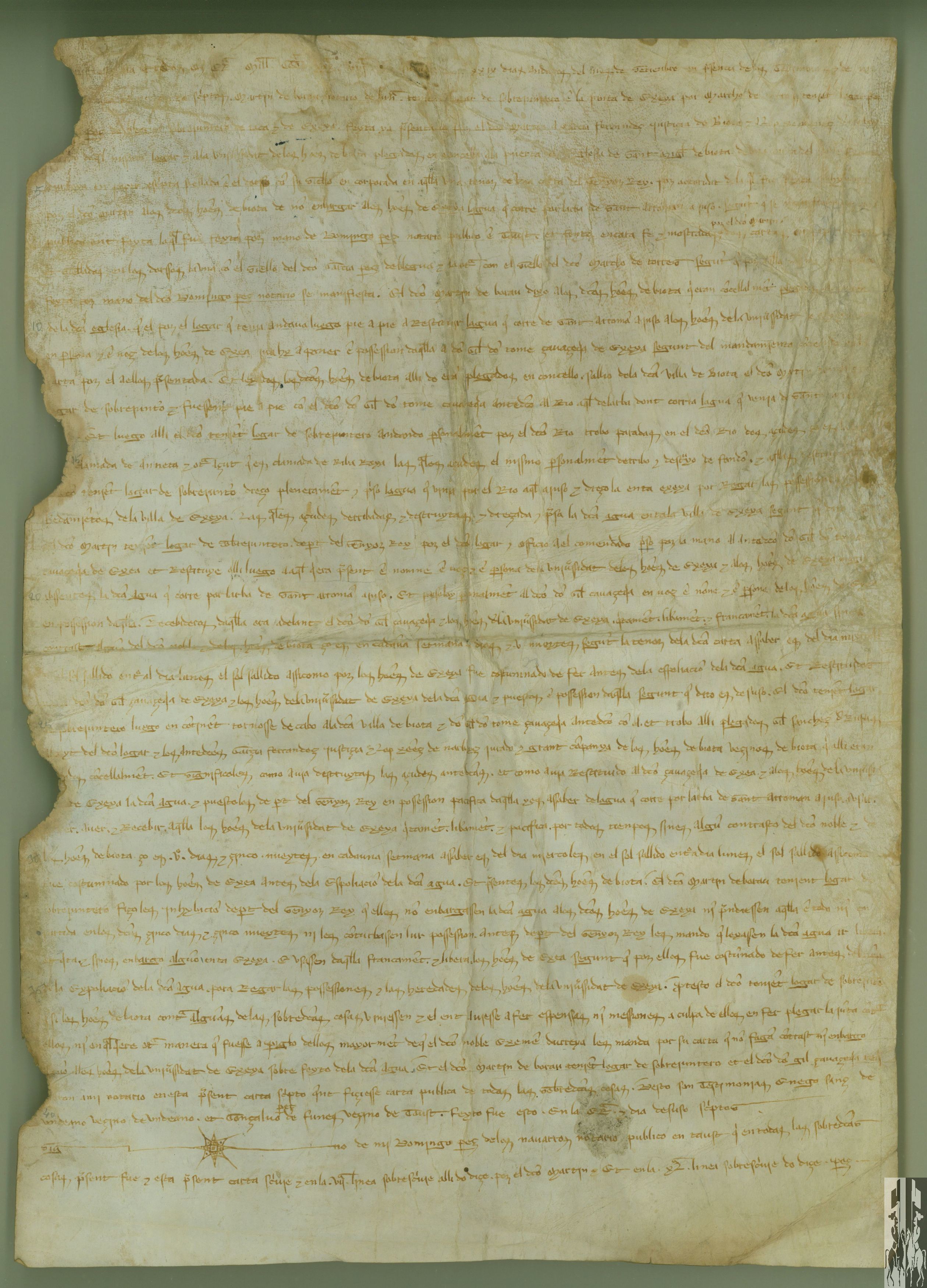 El lugarteniente del sobrejuntero de Ejea presenta al concejo de Biota una carta de Jaime II para que dejen correr el agua del Arba de San Román hacia abajo, tras lo cual se hace acta de la destrucción de los azudes que desviaban el agua.