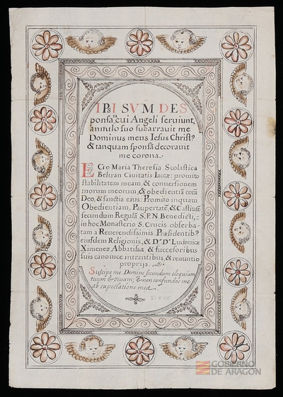 Carta de profesión de María Teresa Escolástica Beltrán, de la ciudad de Jaca, en el monasterio de Santa Cruz de Jaca