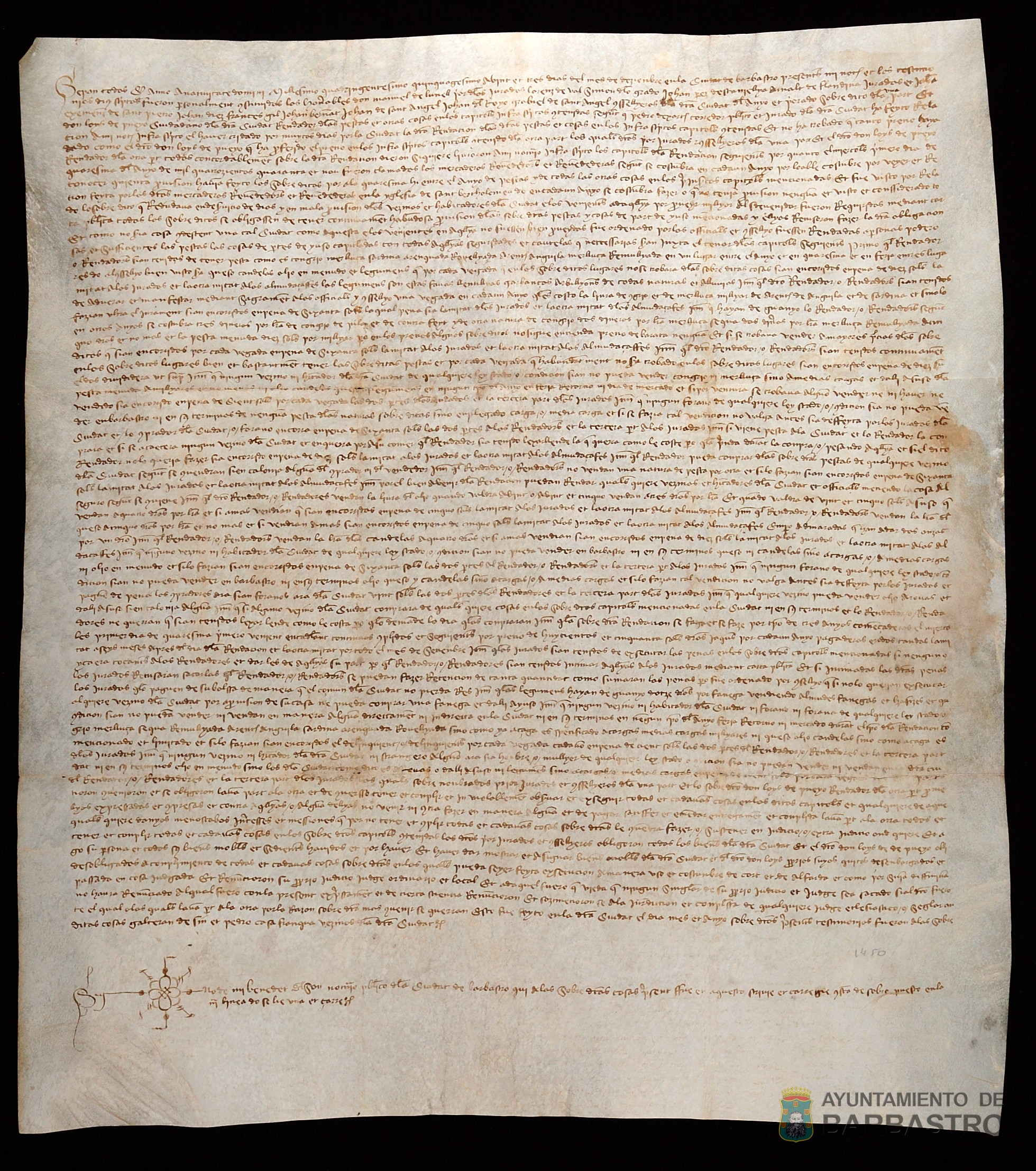 El Concejo de Barbastro arrienda a Luis de Pueyo los derechos de la venta de pescado salado y fresco, aceite, queso, candelas y legumbres al menudo
