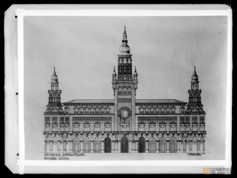 Dibujo del proyecto para el Ayuntamiento de Zaragoza de Miguel Ángel Navarro de 1930. Manuel Coyne