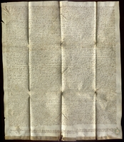 Proceso ante Juan Pérez de Caseda, lugarteniente del Justicia de Aragón, iniciado por Juan de Oto, canónigo de la catedral de Huesca, contra el concejo de Almudévar, para confirmar un censal de 500 sueldos jaqueses anuales de renta y 10.000 sueldos de propiedad, que la villa había vendido al denunciante, que acaba con una sentencia favorable al mismo