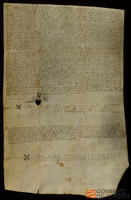 Venta de la tercera parte de la torre de Portilla, situada en la val de Nocito, otorgada por María de Santa Román, viuda, y Pedro Fatás, hijo suyo, habitantes en Jaca, en favor de Marco Grasa y Elvira Grasa, cónyuges, señores y habitantes de Yespola, por precio de 290 sueldos jaqueses. Sigue ápoca de dichos 290 sueldos jaqueses