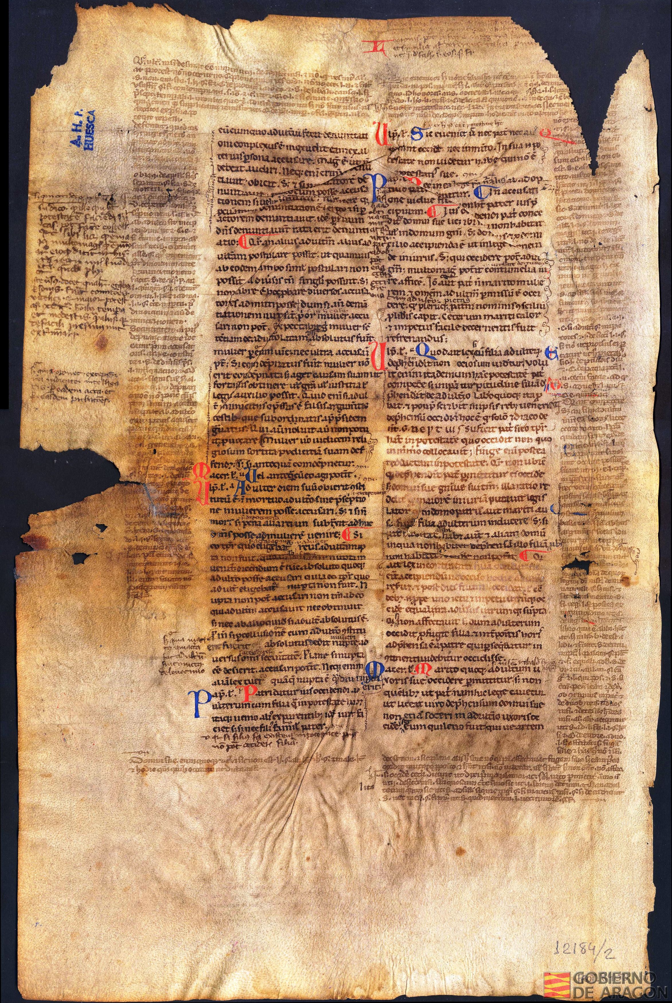 Fragmento del <i>Digesto</i> o <i>Pandecta</i> o colección de jurisprudencia promulgado de Justiniano I, emperador del Imperio Romano de Oriente en el año 533