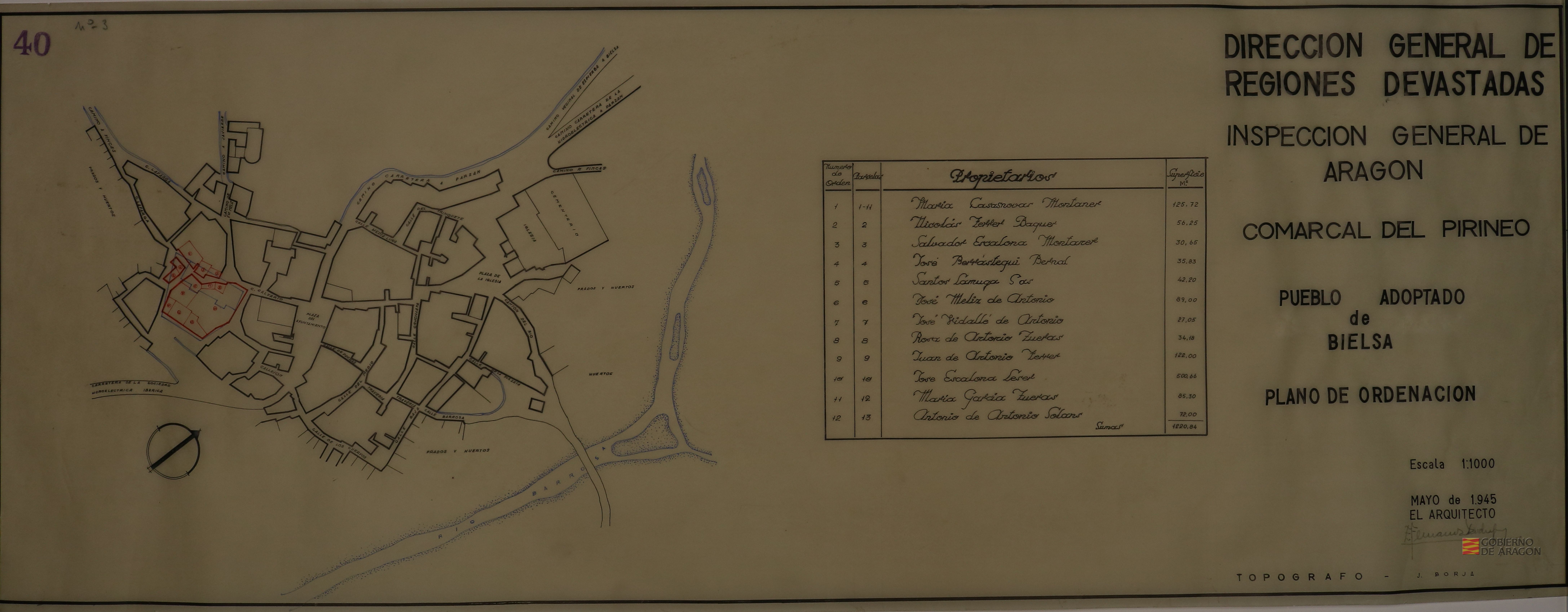 Plano de la población de Bielsa. Pueblo adoptado de Bielsa
