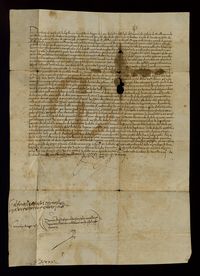Fernando II de Aragón autoriza a Sancho Pérez de Pomar, escudero señor de Sigüés, Rasal y Javierrelatre, a recaudar el carneraje de los ganados que atraviesen sus tierras, pese a una provisión anterior en sentido contrario dada en Zaragoza a 22 de diciembre de 1488
