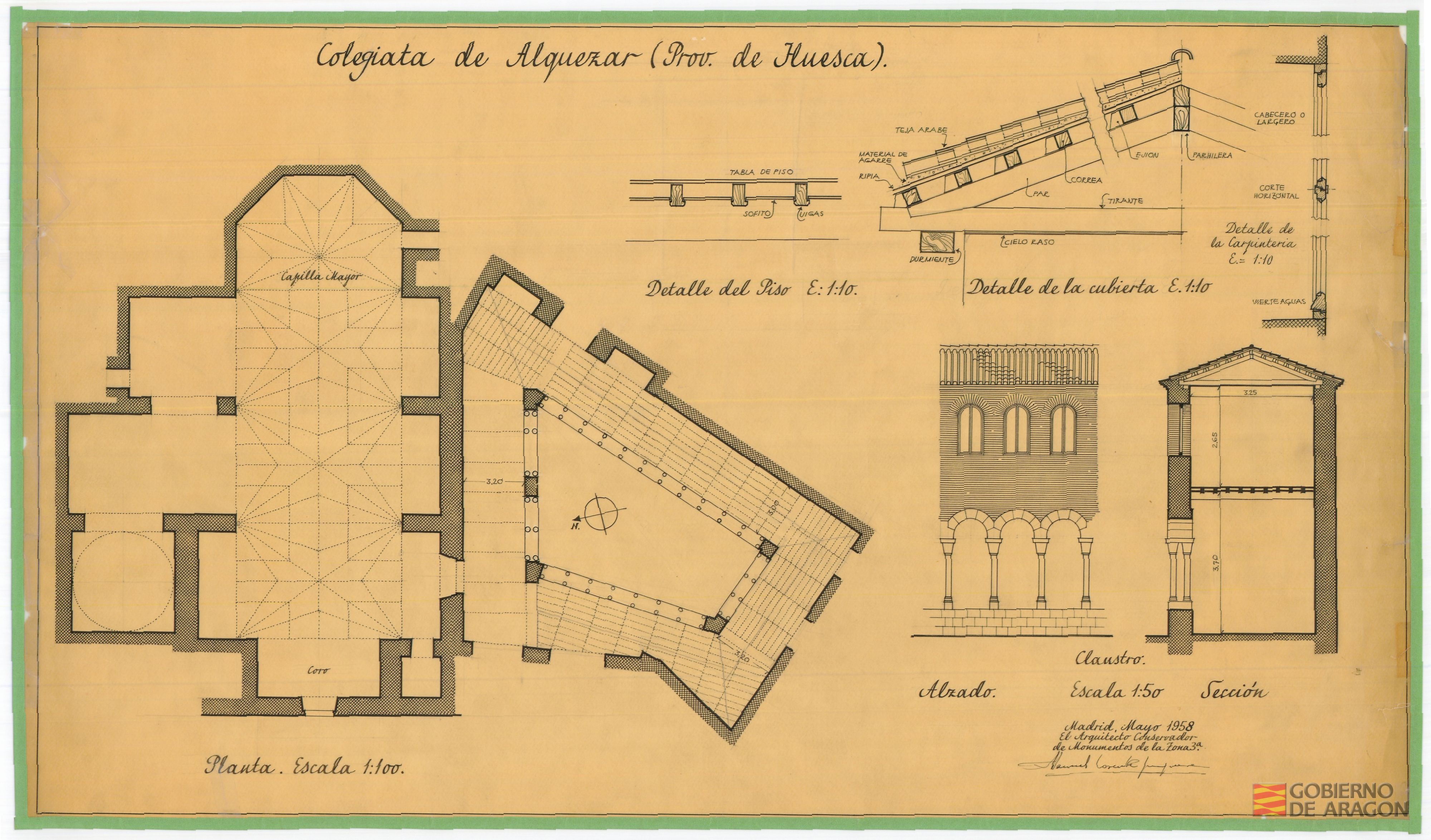 Colegiata de Alquézar (provincia de Huesca). Planta. Claustro. Alquézar
