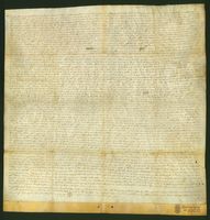 Juan de Esa, justicia de Jaca, ordena y confirma a los hombres de Jaca la copia de cuatro privilegios reales otorgados en el siglo XIII, para conservar los originales fuera de peligro de pérdida o destrucción