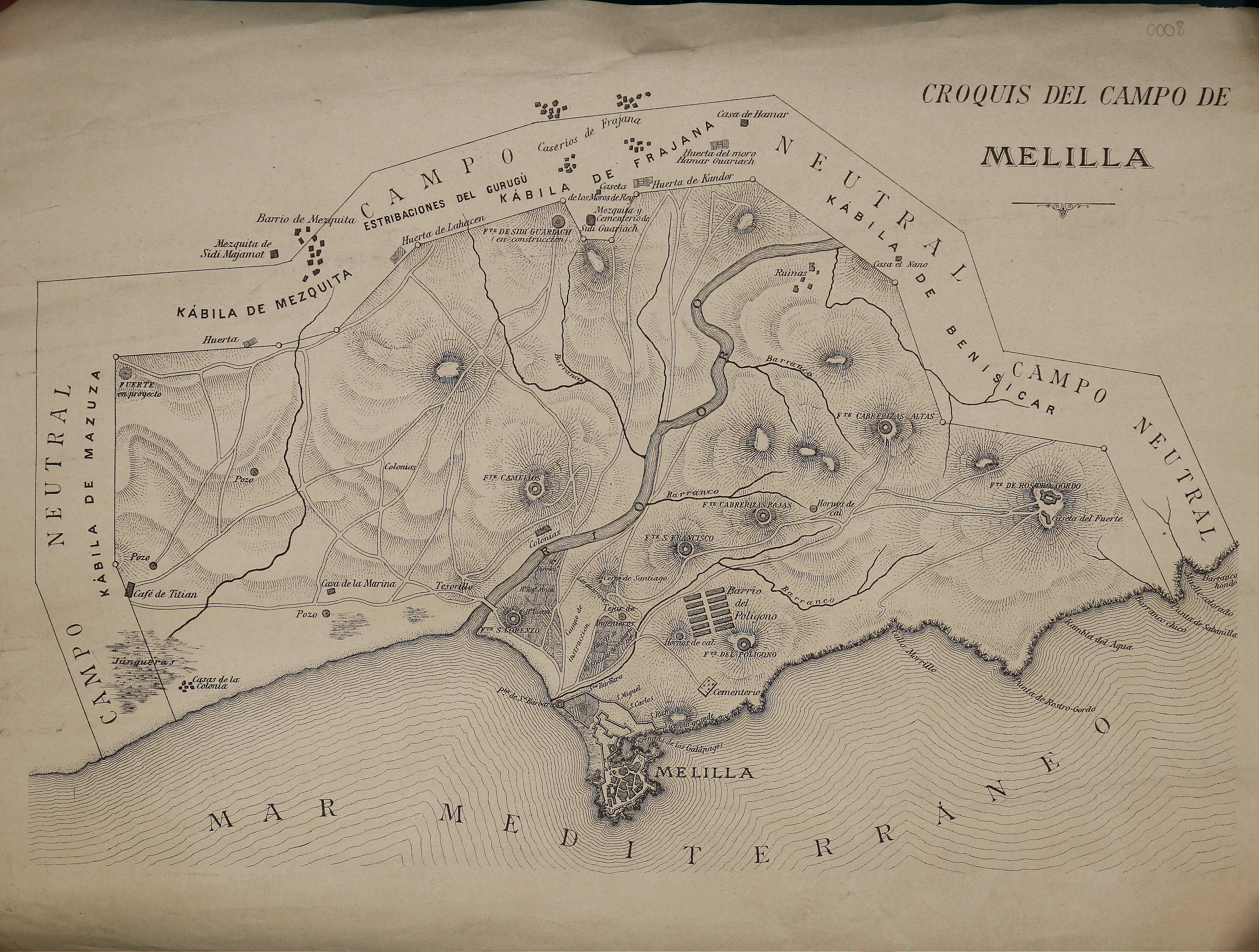 Mapa de posesiones españolas del norte de África : Croquis del campo de Melilla