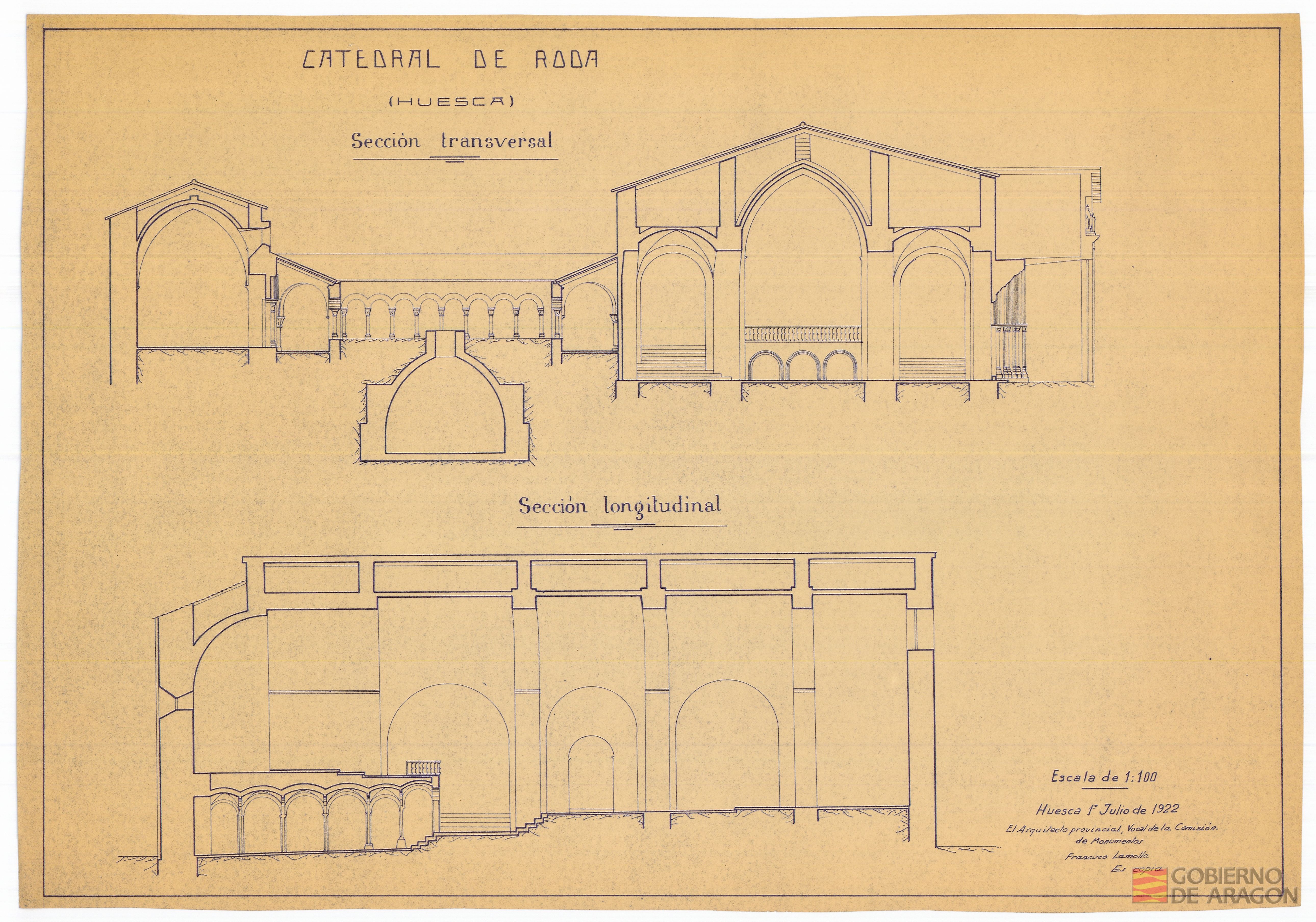Catedral de Roda. Huesca.Secciones. Arquitecto: Francisco Lamolla. Roda de Isábena